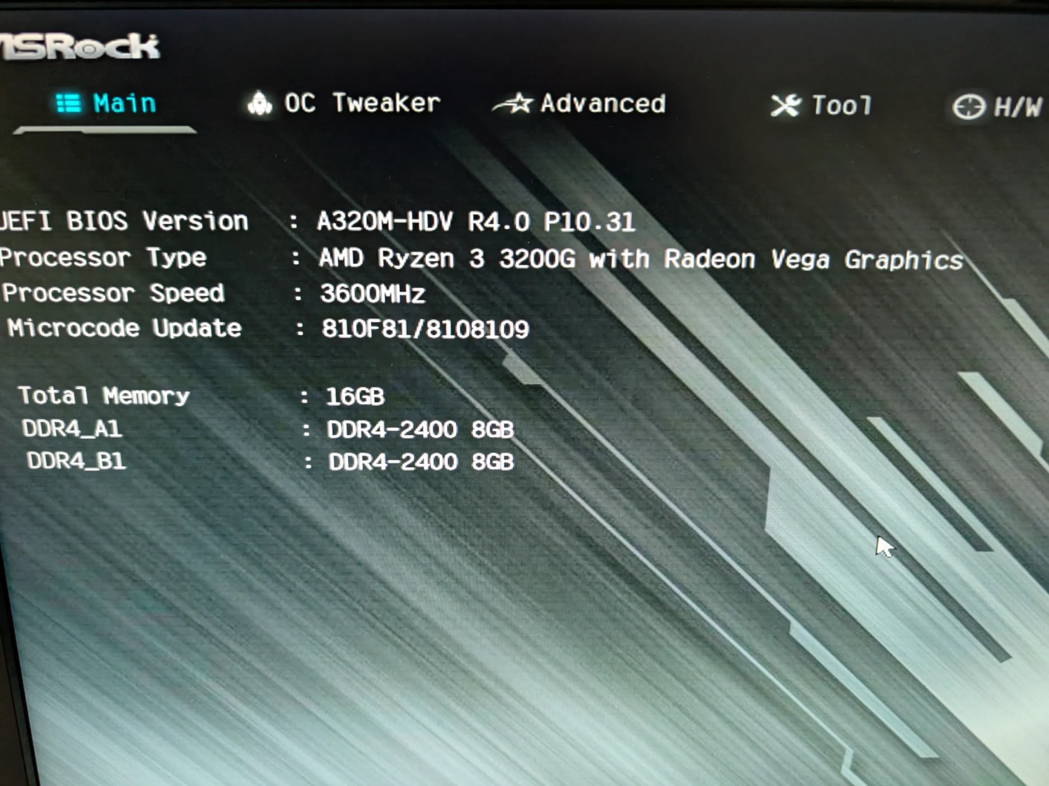 AsRock A320 / AMD Ryzen 3 3200G / 16GB DDR4