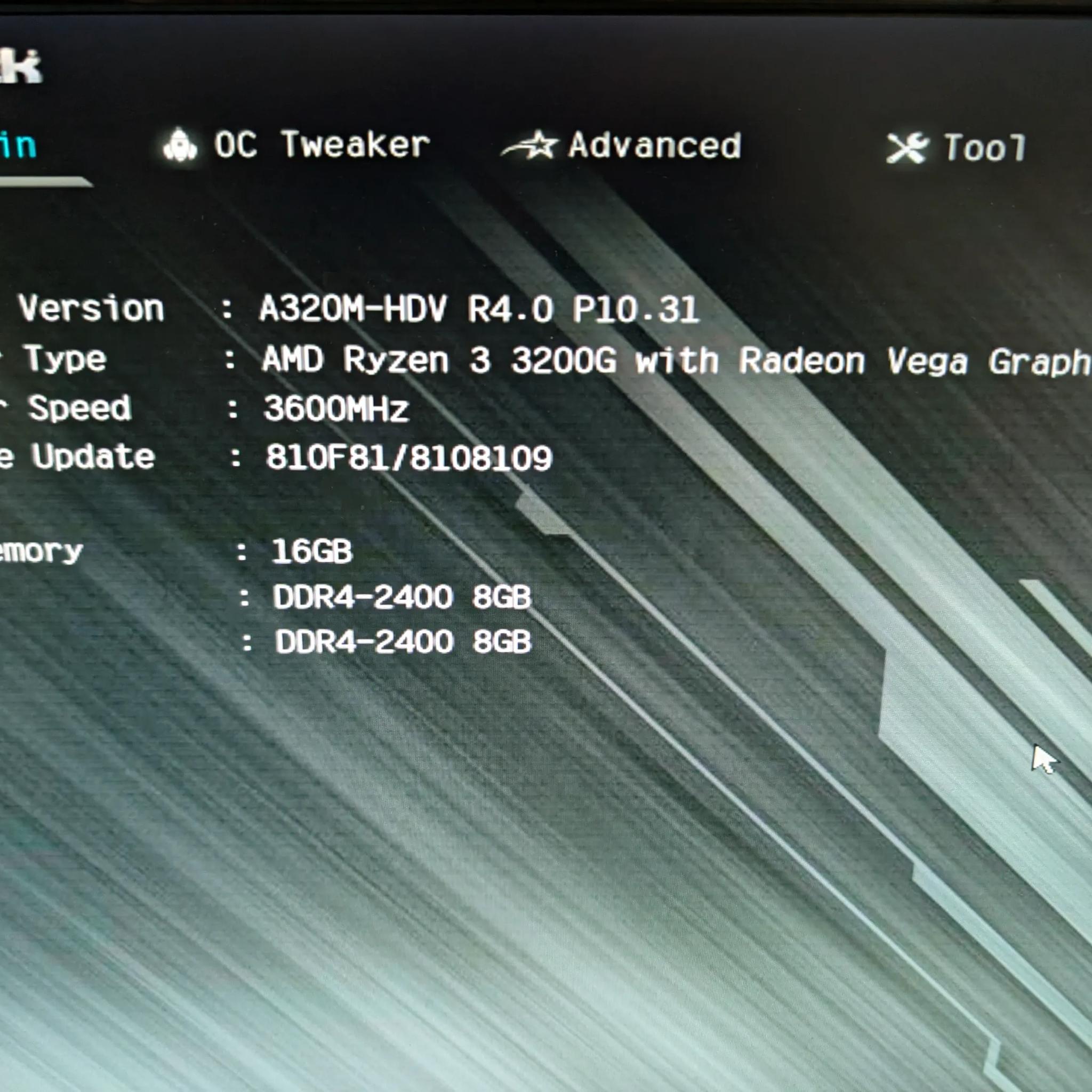 AsRock A320 / AMD Ryzen 3 3200G / 16GB DDR4
