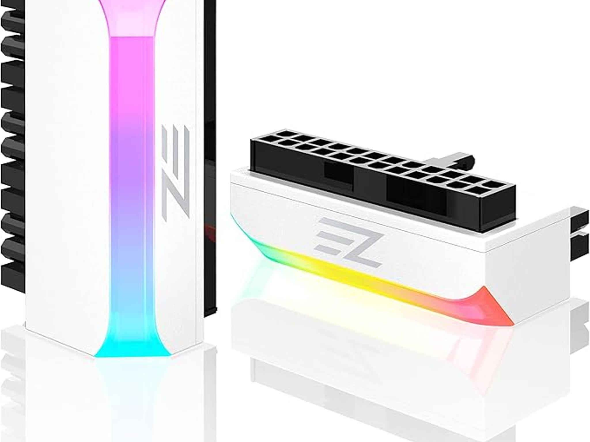 New EZDIY-FAB ATX 24-pin 90 Degree Power Connector Adapter 5V 3 Pin ARGB for Motherboard White