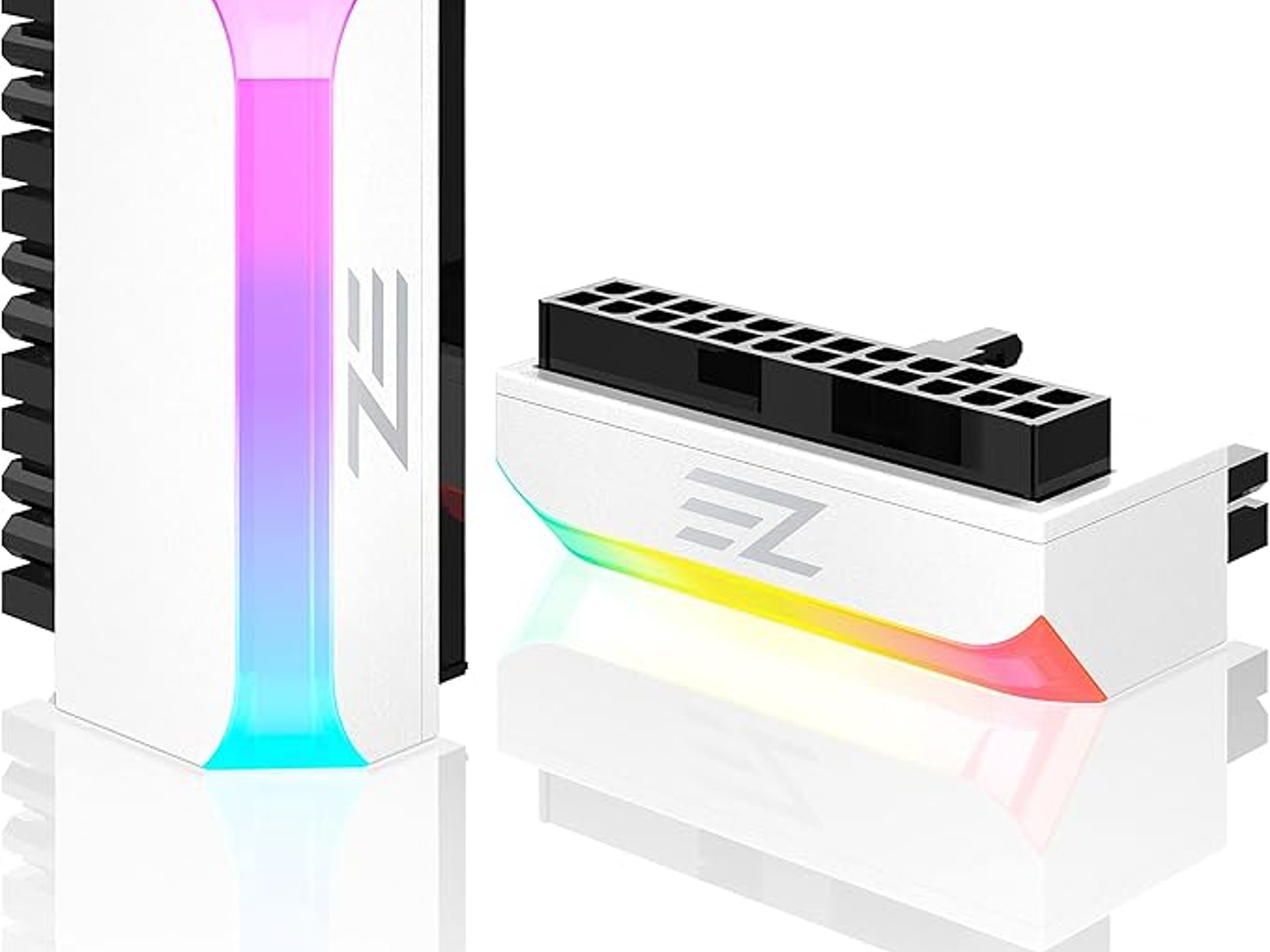 New EZDIY-FAB ATX 24-pin 90 Degree Power Connector Adapter 5V 3 Pin ARGB for Motherboard White