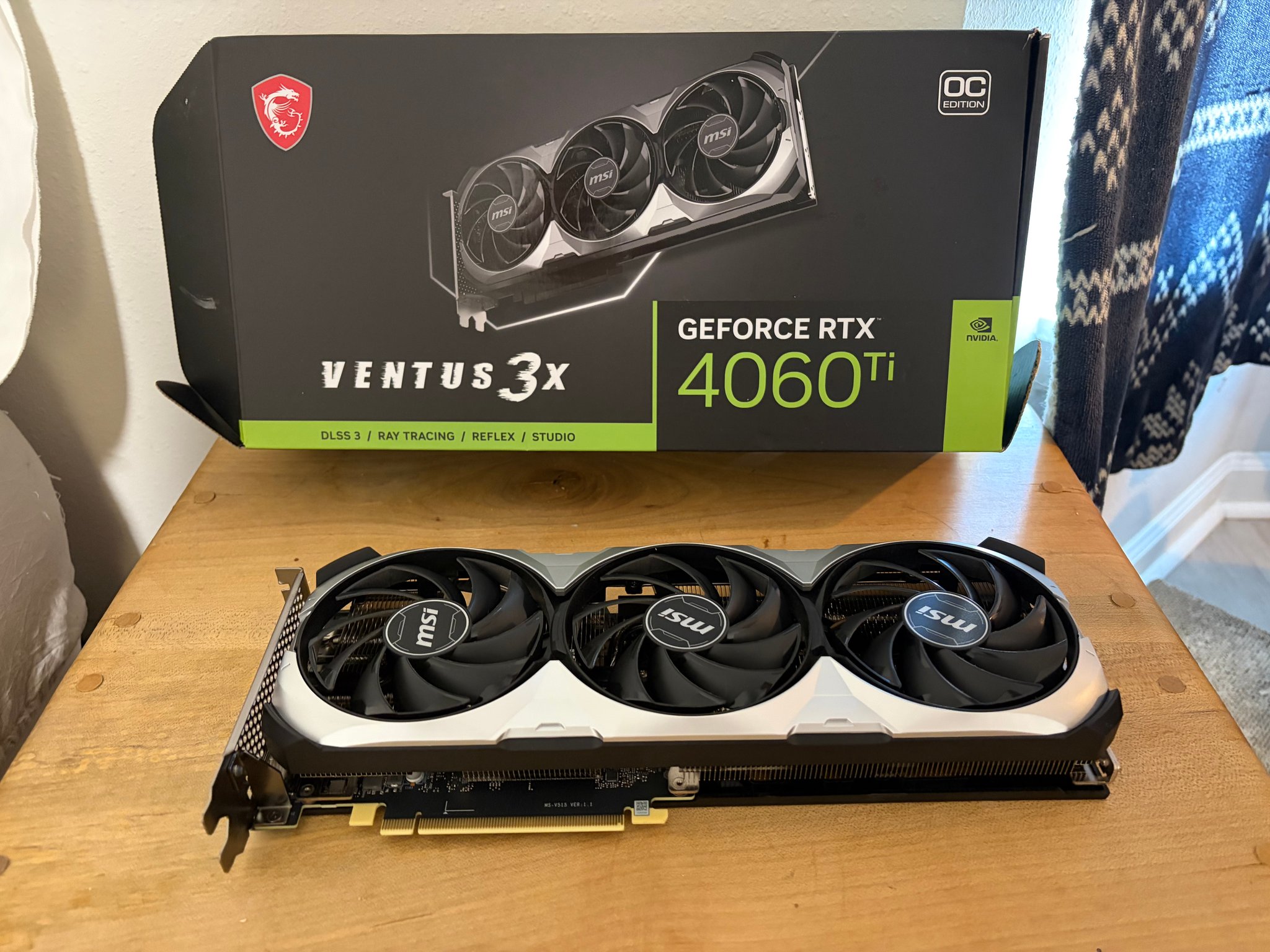 MSI VENTUS 3X OC GeForce RTX 4060 Ti, 8 GB GDDR6, Gray, Triple Fan, Original Box, Used Like New