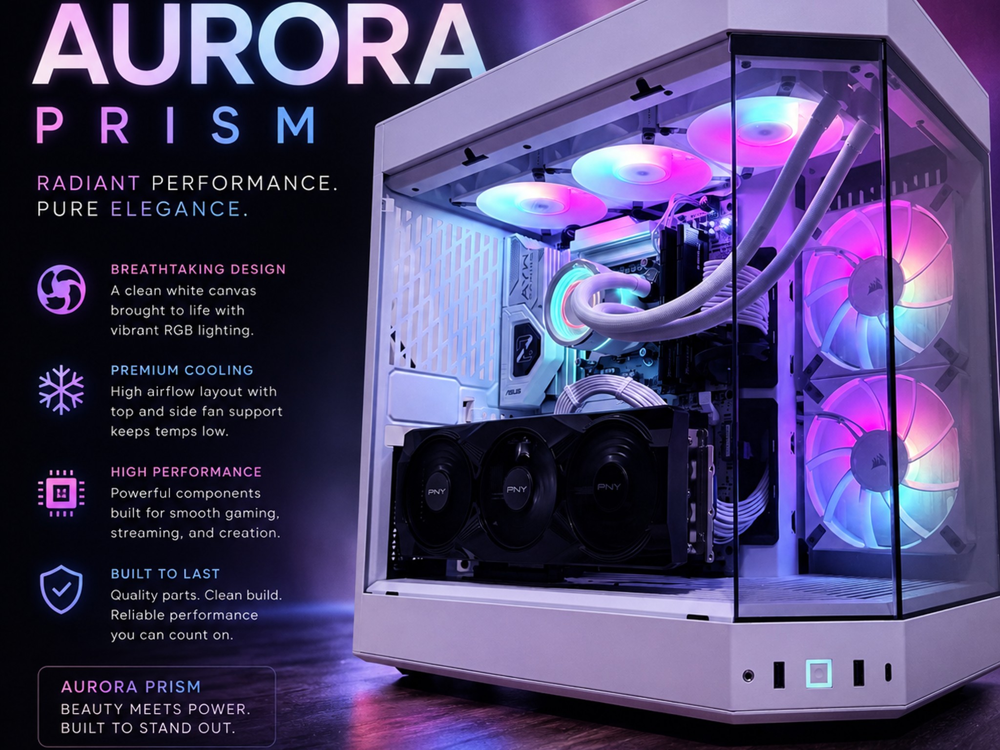 ⚪️"Aurora Prism"⚪️| 1440p/4k Gaming | RTX 5070 Ti | Ultra 7 265k | 32B Ram | 2tb Storage | WiFi