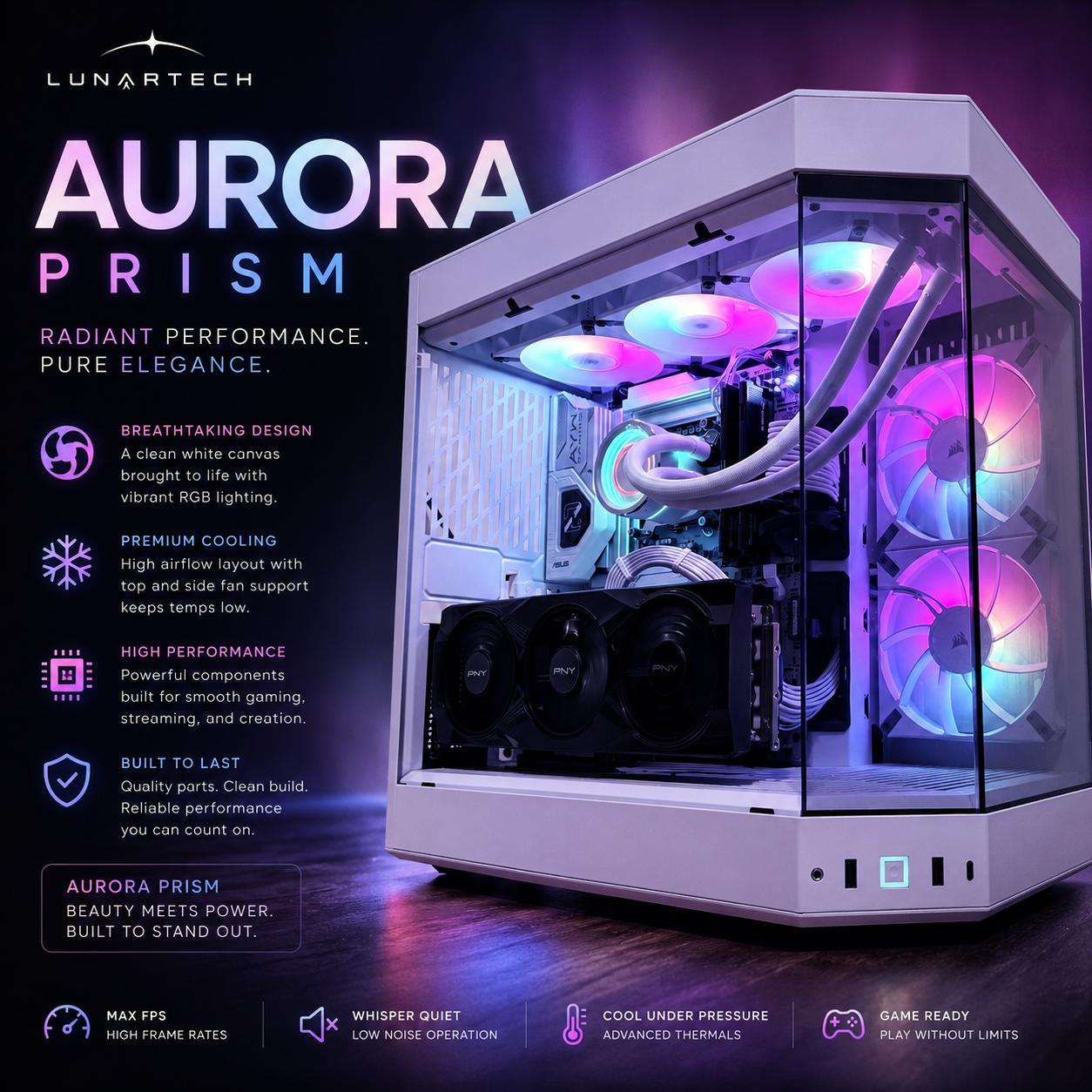 ⚪️"Aurora Prism"⚪️| 1440p/4k Gaming | RTX 5070 Ti | Ultra 7 265k | 32B Ram | 2tb Storage | WiFi