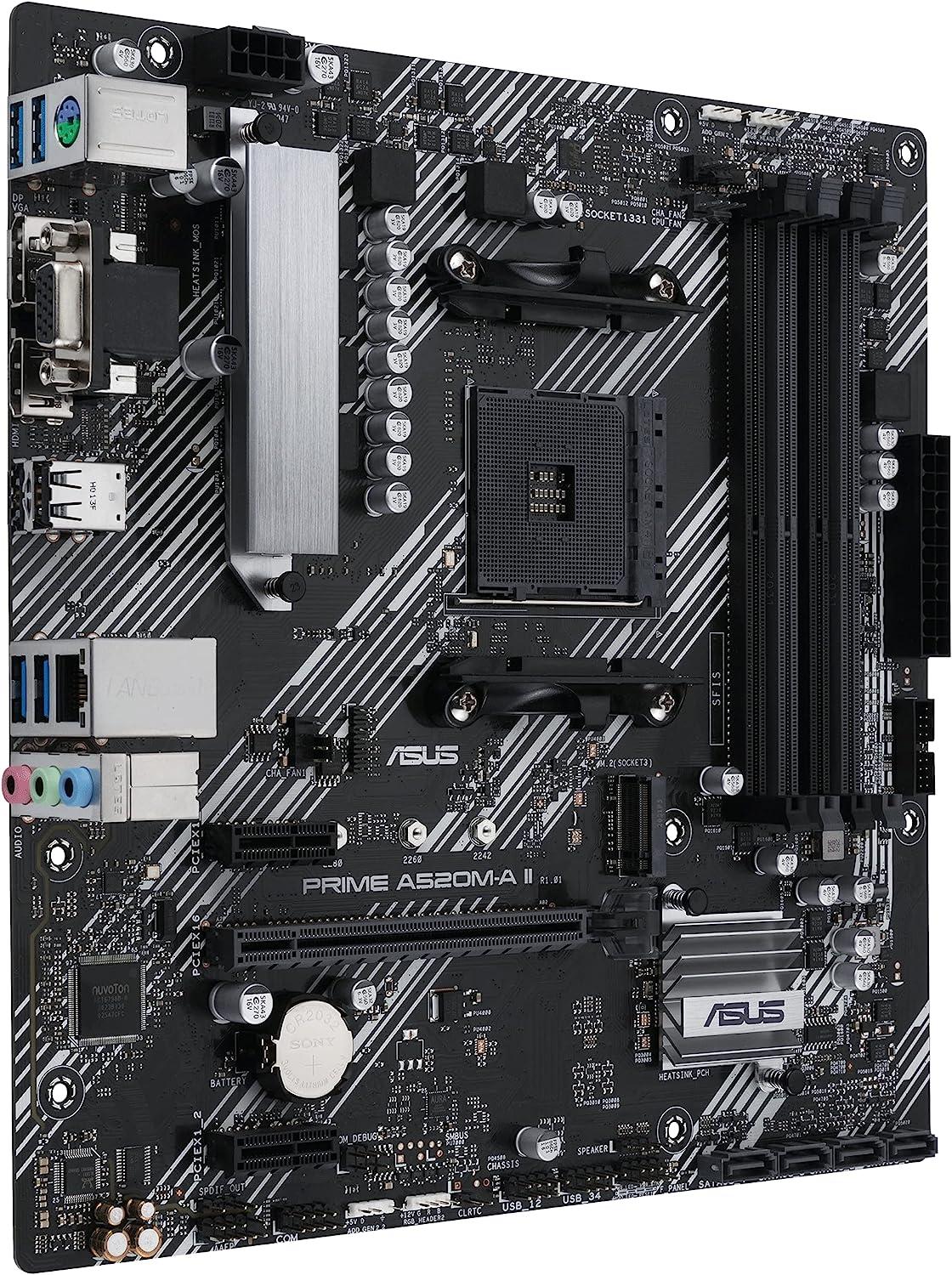 ASUS PRIME A520M-A II-CSM AMD A520 AM4 DDR4 MicroATX Desktop Motherboard