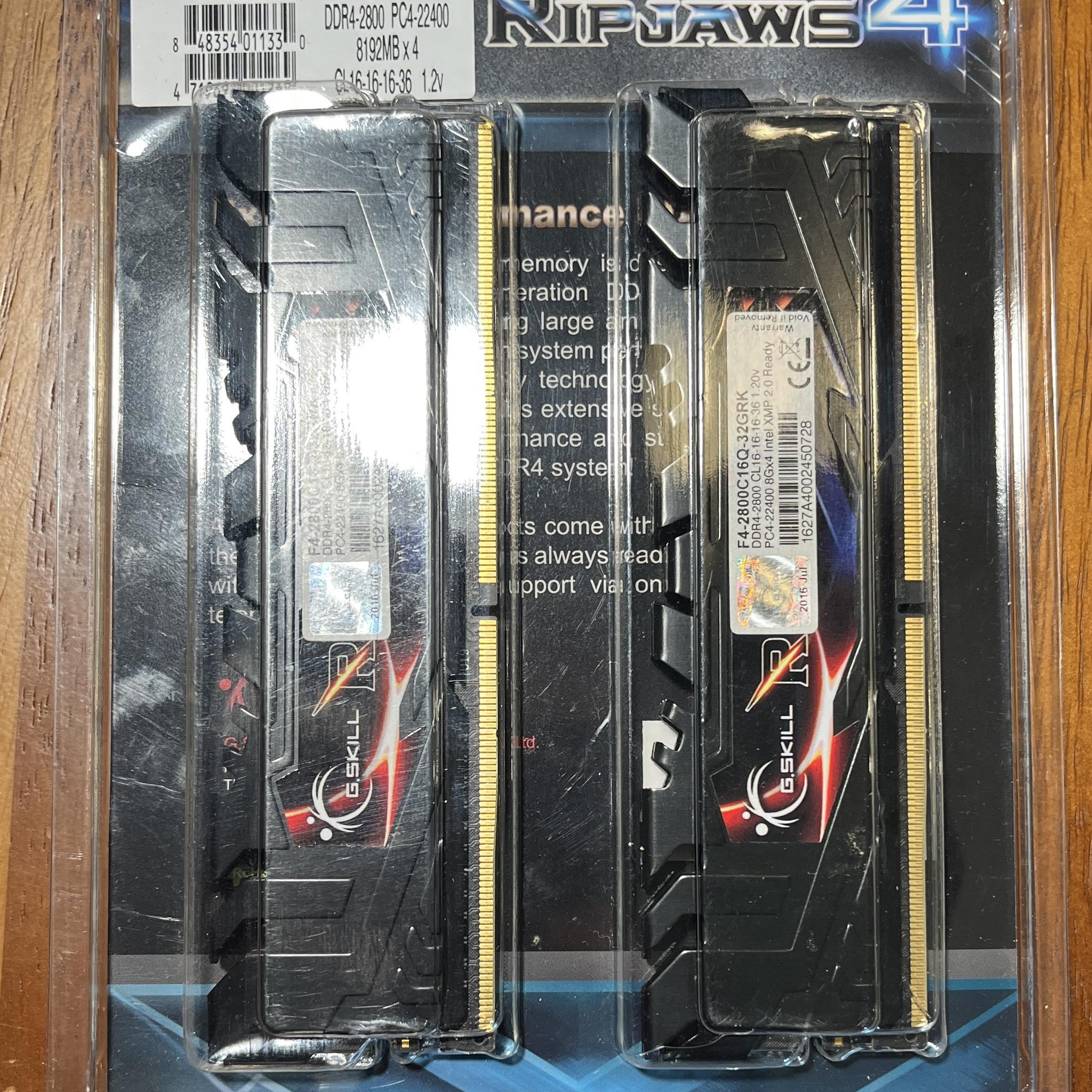Ripjaws 32GB Kit (4X8GB) PC4-22400 DDR4-2800MHz Desktop RAM F4-2800C16Q-32GRK