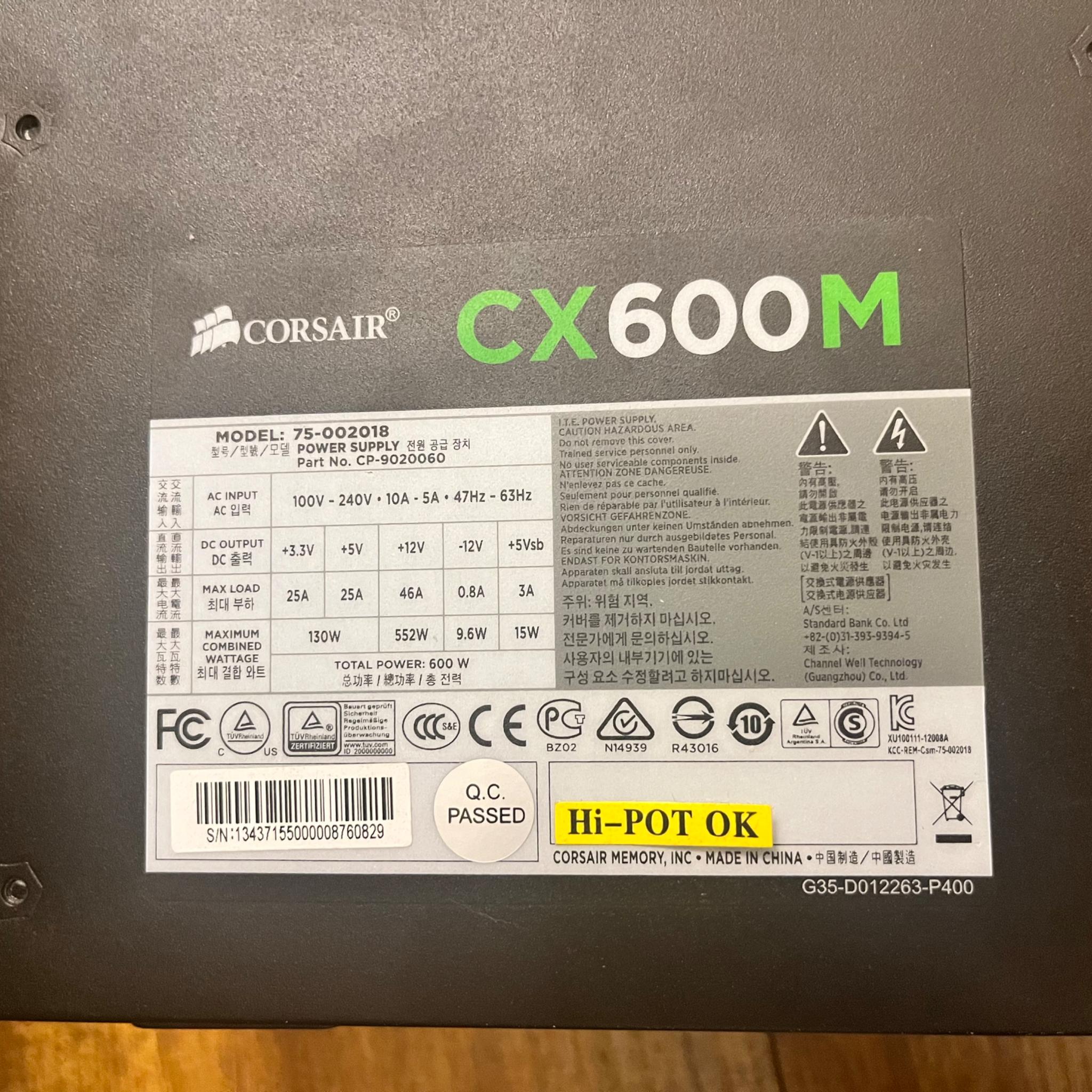Corsair CX600M 600w Semi-modular ATX PSU
