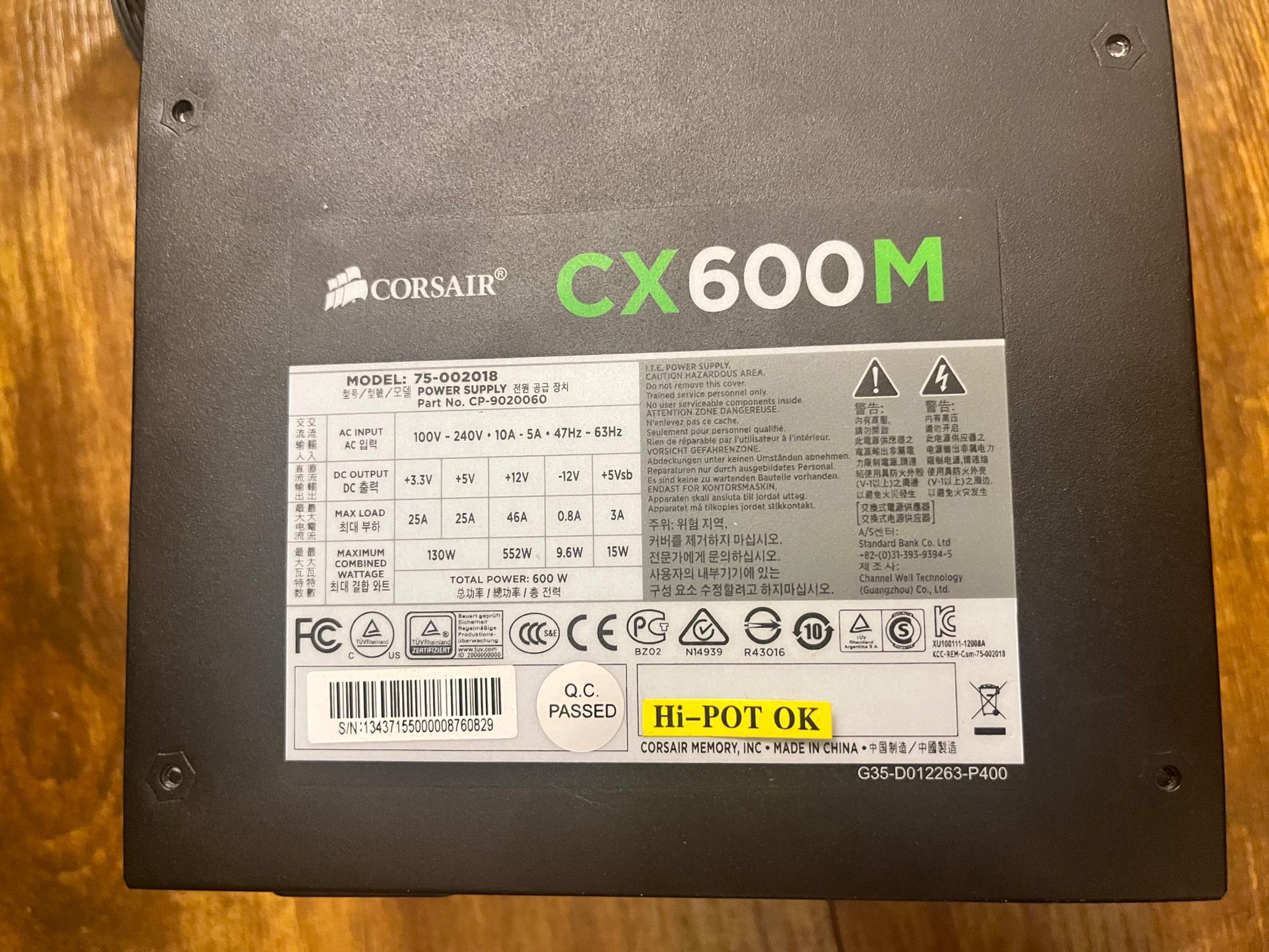 Corsair CX600M 600w Semi-modular ATX PSU