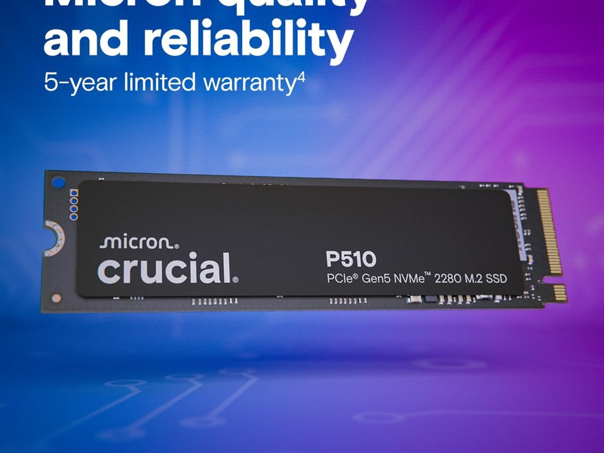 2TB Gen5 Crucial P510 PCIe NVMe, Up to 11,000MB/s, CT2000P510SSD8-01