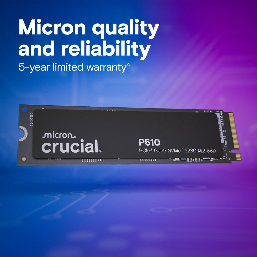 2TB Gen5 Crucial P510 PCIe NVMe, Up to 11,000MB/s, CT2000P510SSD8-01