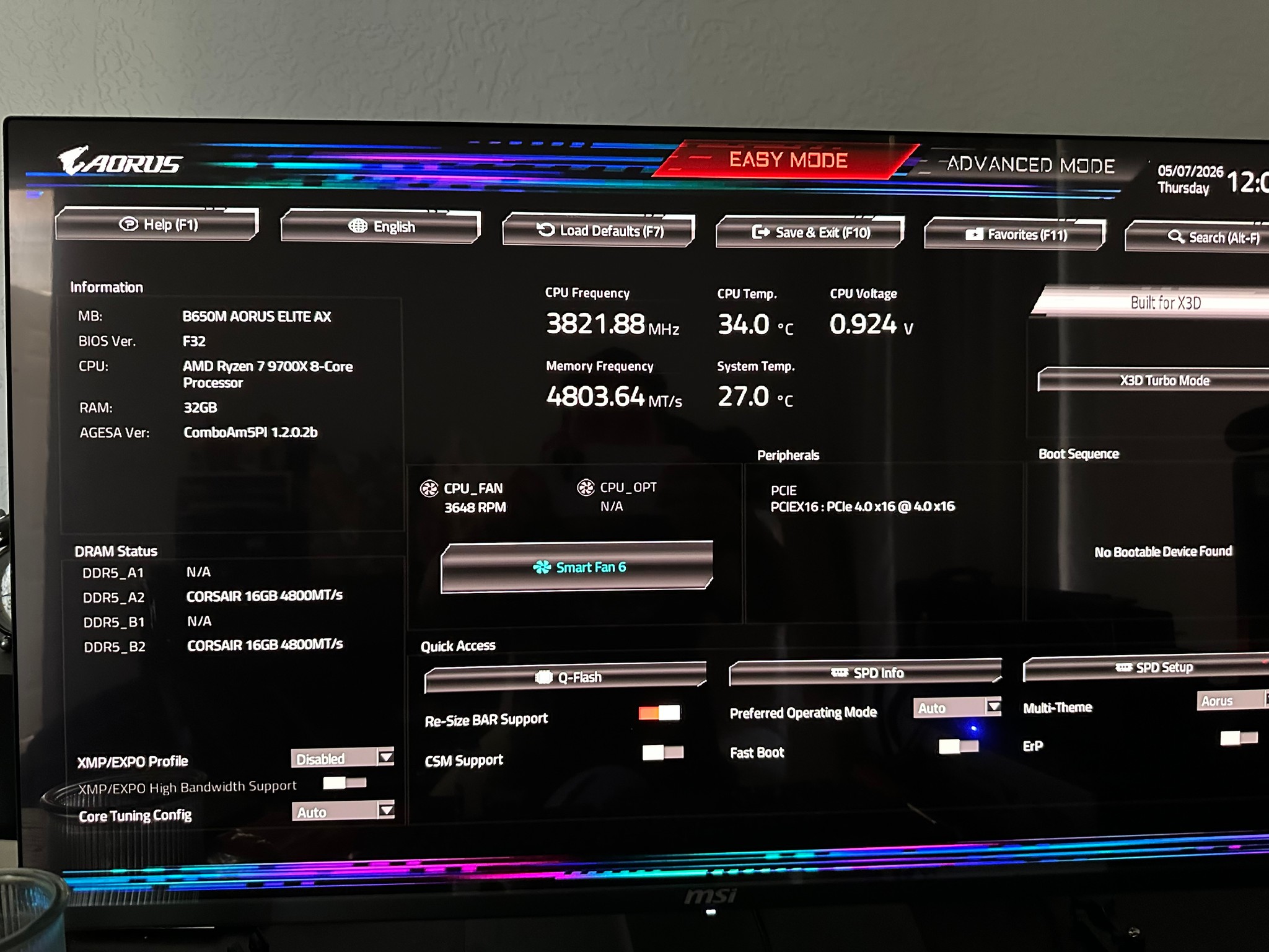B650M Gigabyte Aorus Elite AX AMD Ryzen 9700x Combo