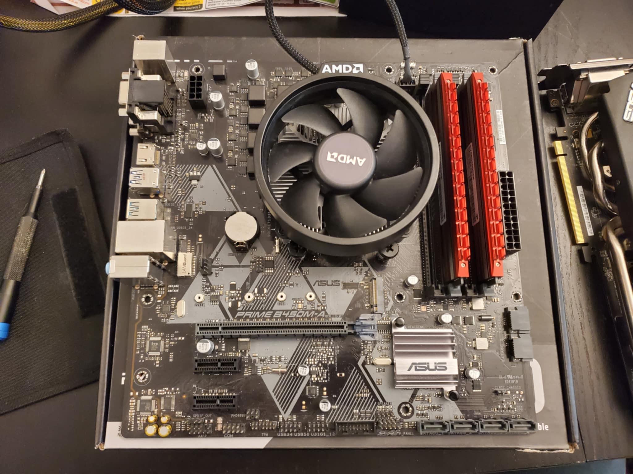 Asus Prime B450M-A with AMD Ryzen 3 2200 G and 8gb of Viper 3000MHz DDR4 Ram