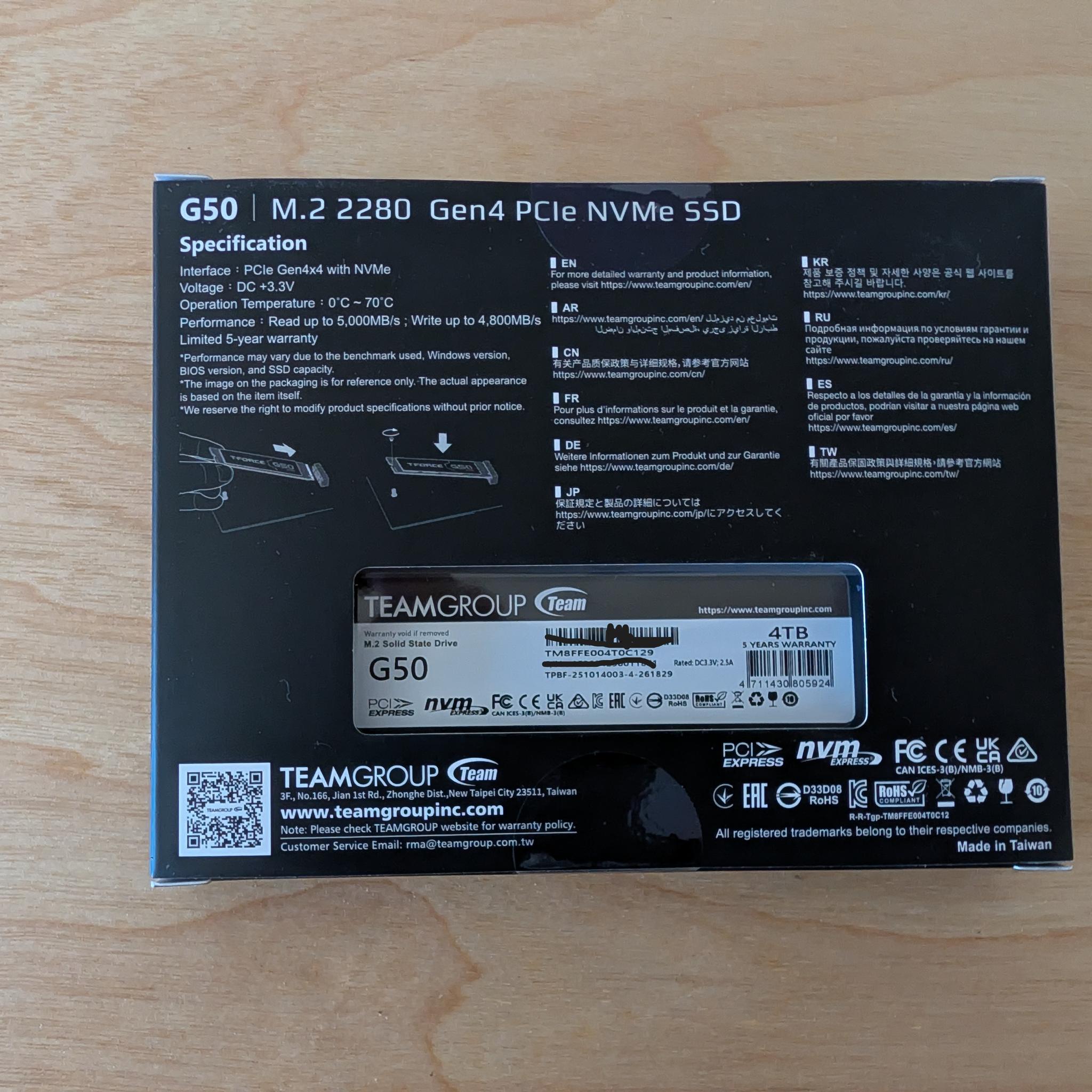 BRAND NEW TeamGroup T-FORCE G50 4TB PCIe Gen4 NVMe M.2 SSD | TLC | 5000MB/s | Graphene