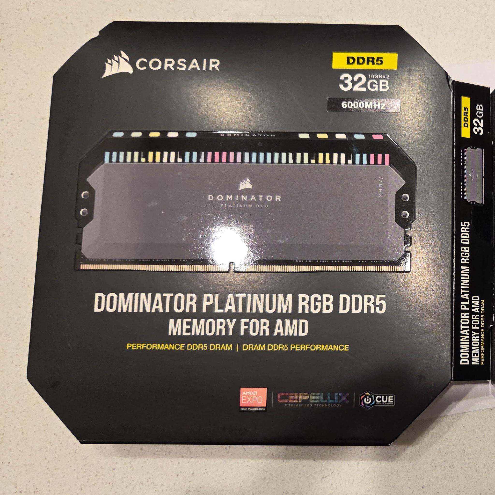 DOMINATOR® PLATINUM RGB DDR5 32GB (2x16GB) DRAM 6000MT/s CL30 AMD EXPO & Intel XMP Memory Kit