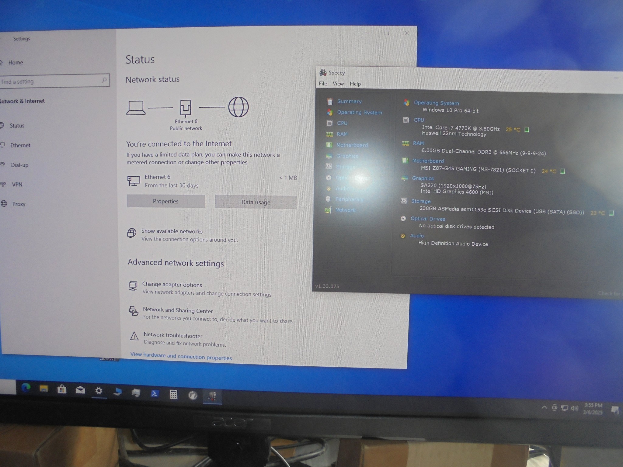 MSI-Z87 G45-Gaming/Intel I-7/16GB Gaming combo In Original Box