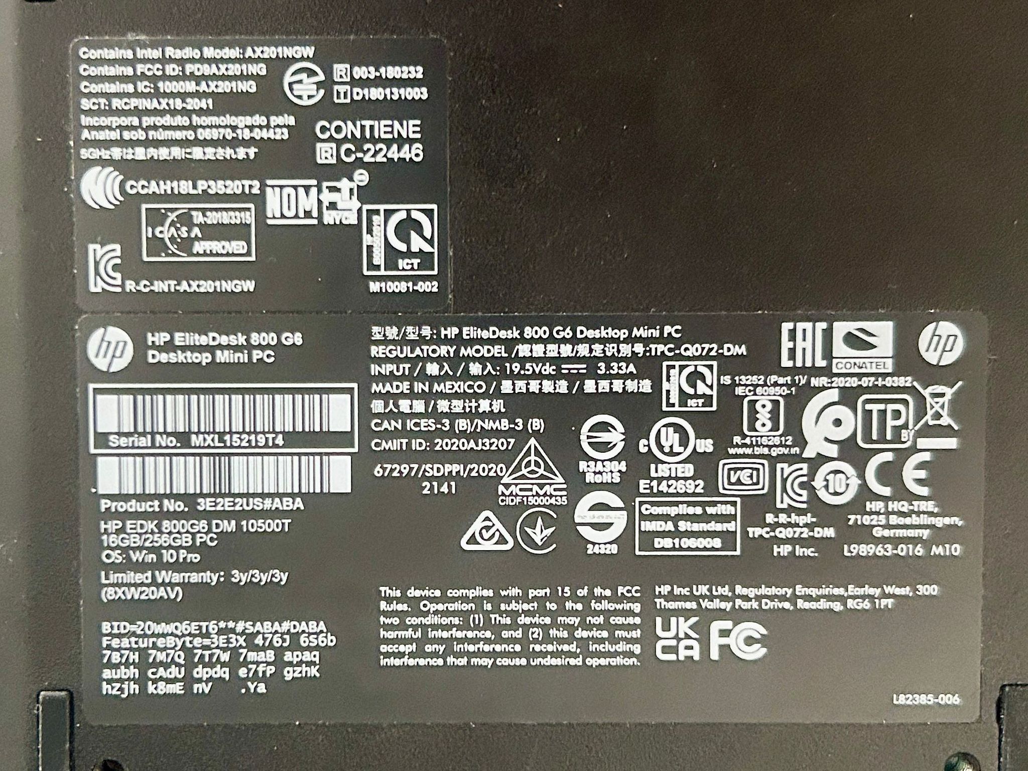 Mini PC HP Elitedesk Intel(R) Core(TM) i5-10500T CPU @ 2.30GHz 2.30 GHz