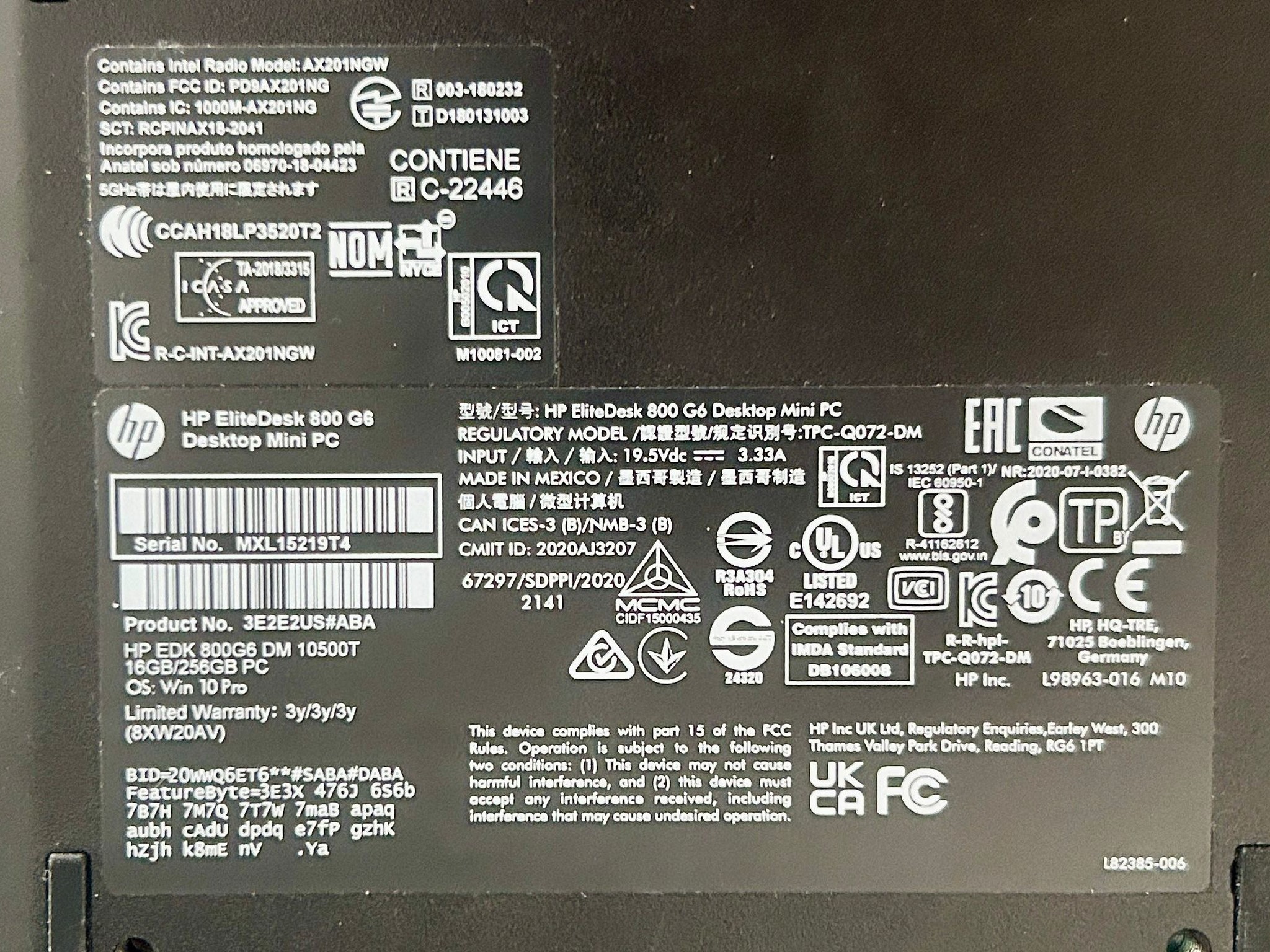 Mini PC HP Elitedesk Intel(R) Core(TM) i5-10500T CPU @ 2.30GHz 2.30 GHz