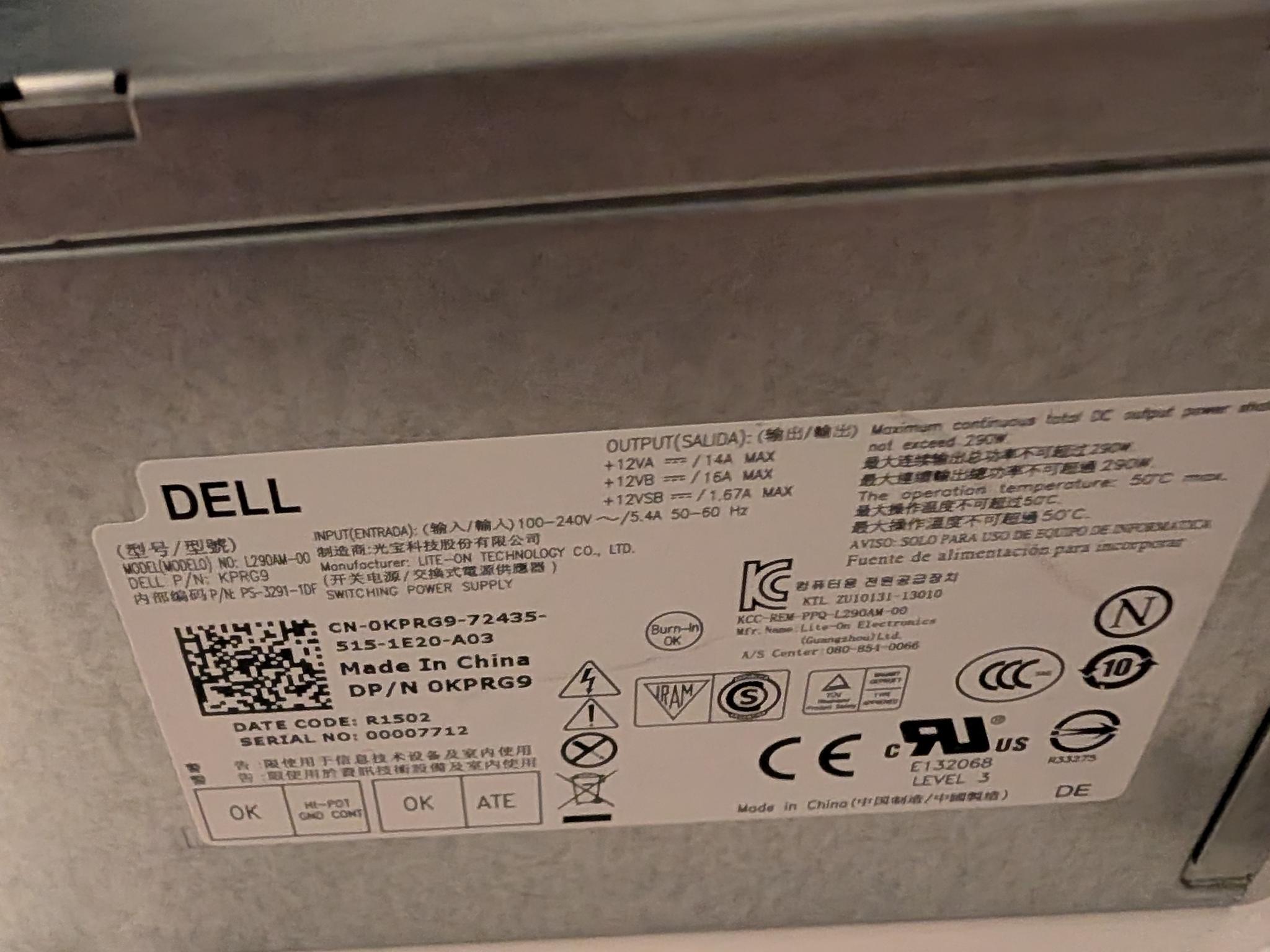 DELL 290W Proprietary PSU