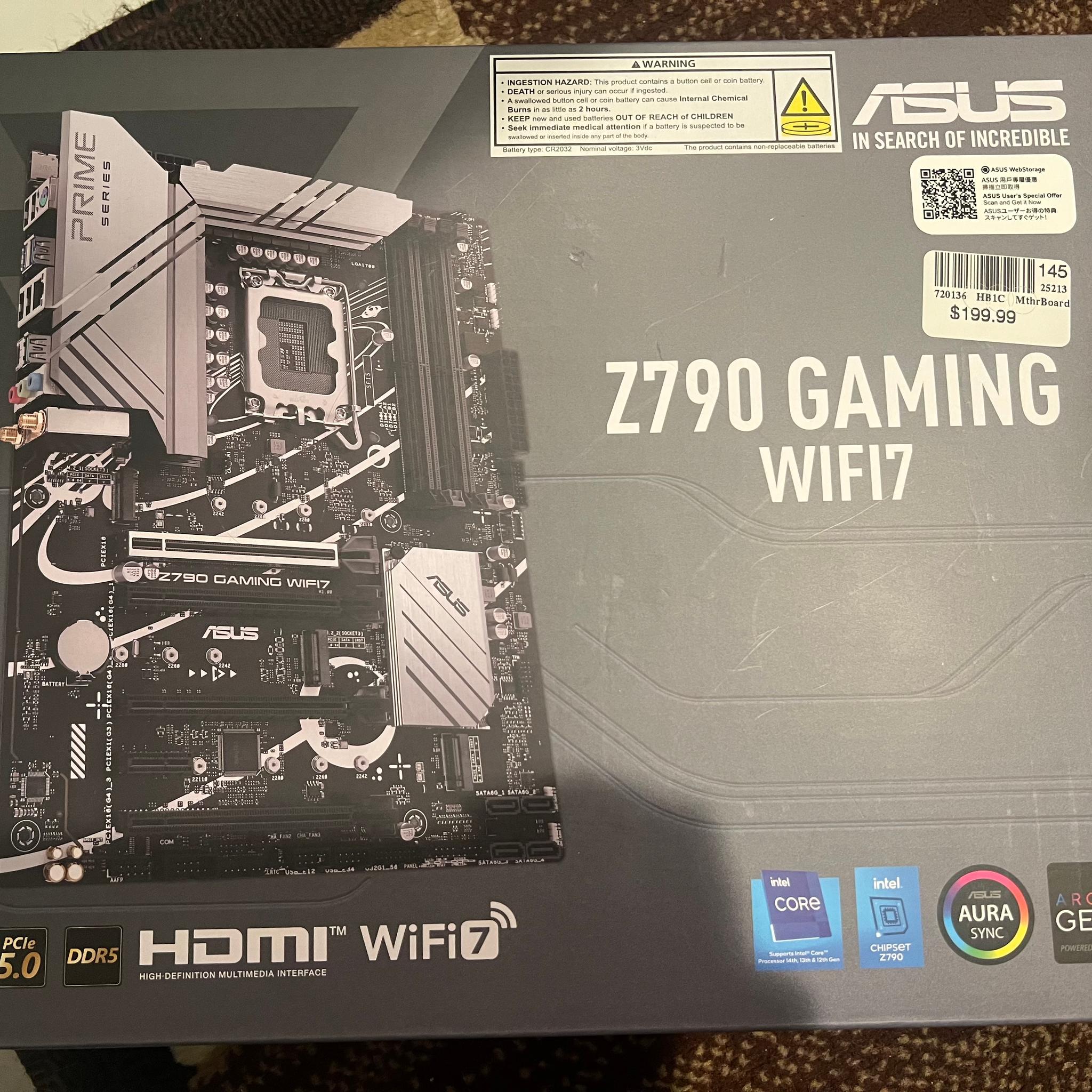NEW ASUS Z790 Prime Gaming WIFI7 Intel LGA 1700 ATX DDR5 Motherboard