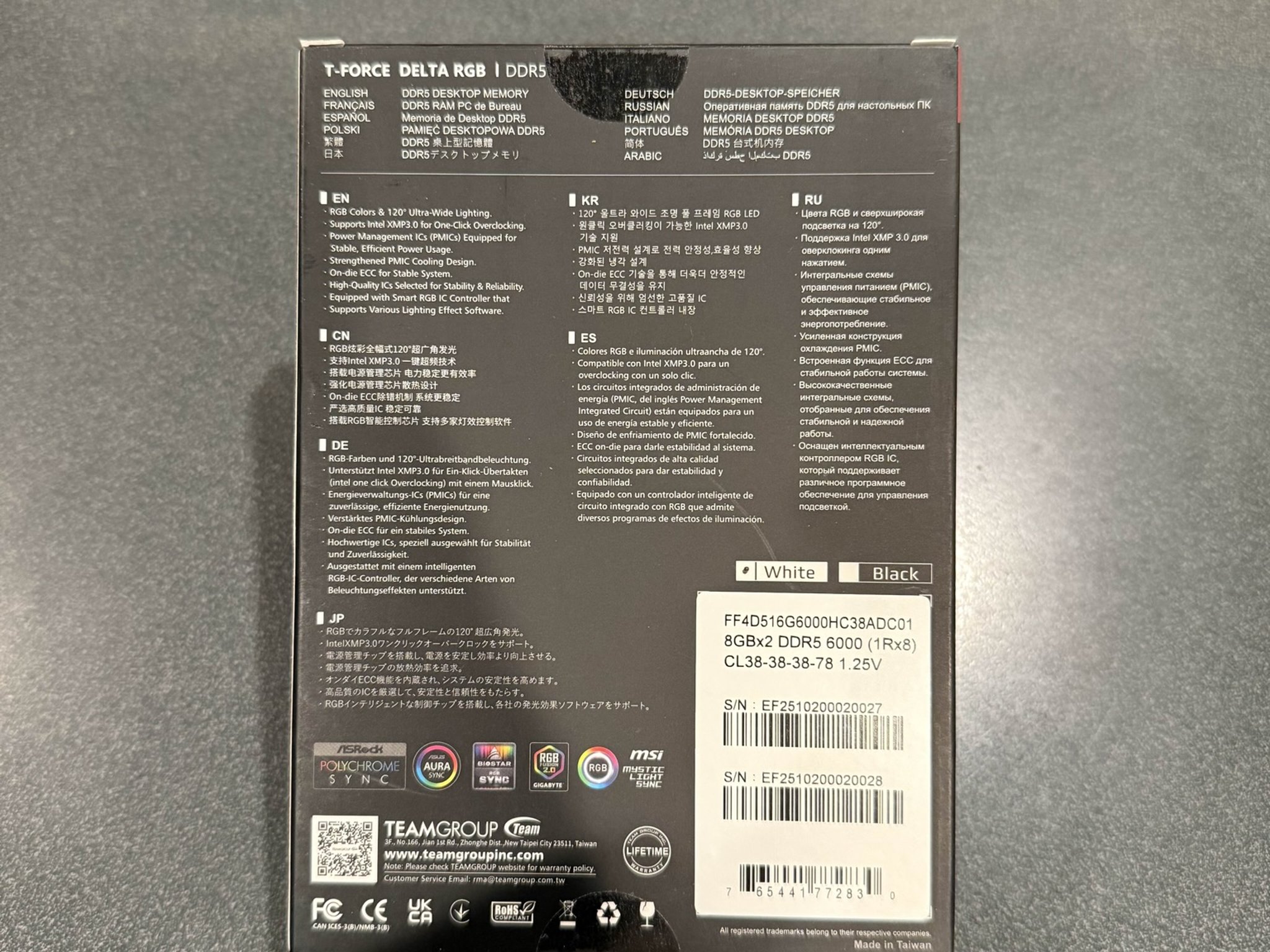 DDR5 6000 16GB T-FORCE DELTA - New, Sealed - White