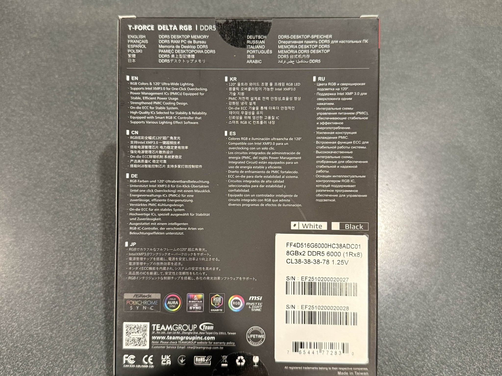 SEALED WHITE DDR5 6000 16GB T-FORCE DELTA - NEW