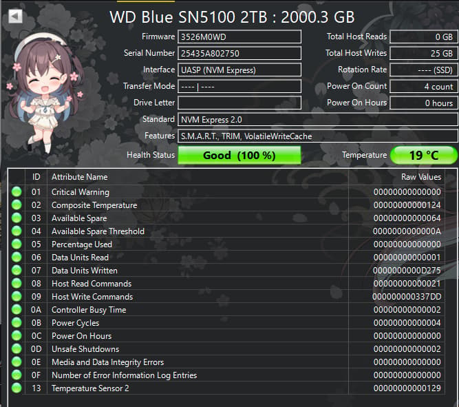 WD Blue SN5100 2TB NVMe M.2 SSD – PCIe 4.0 – 100% Health – WDS200T5B0E