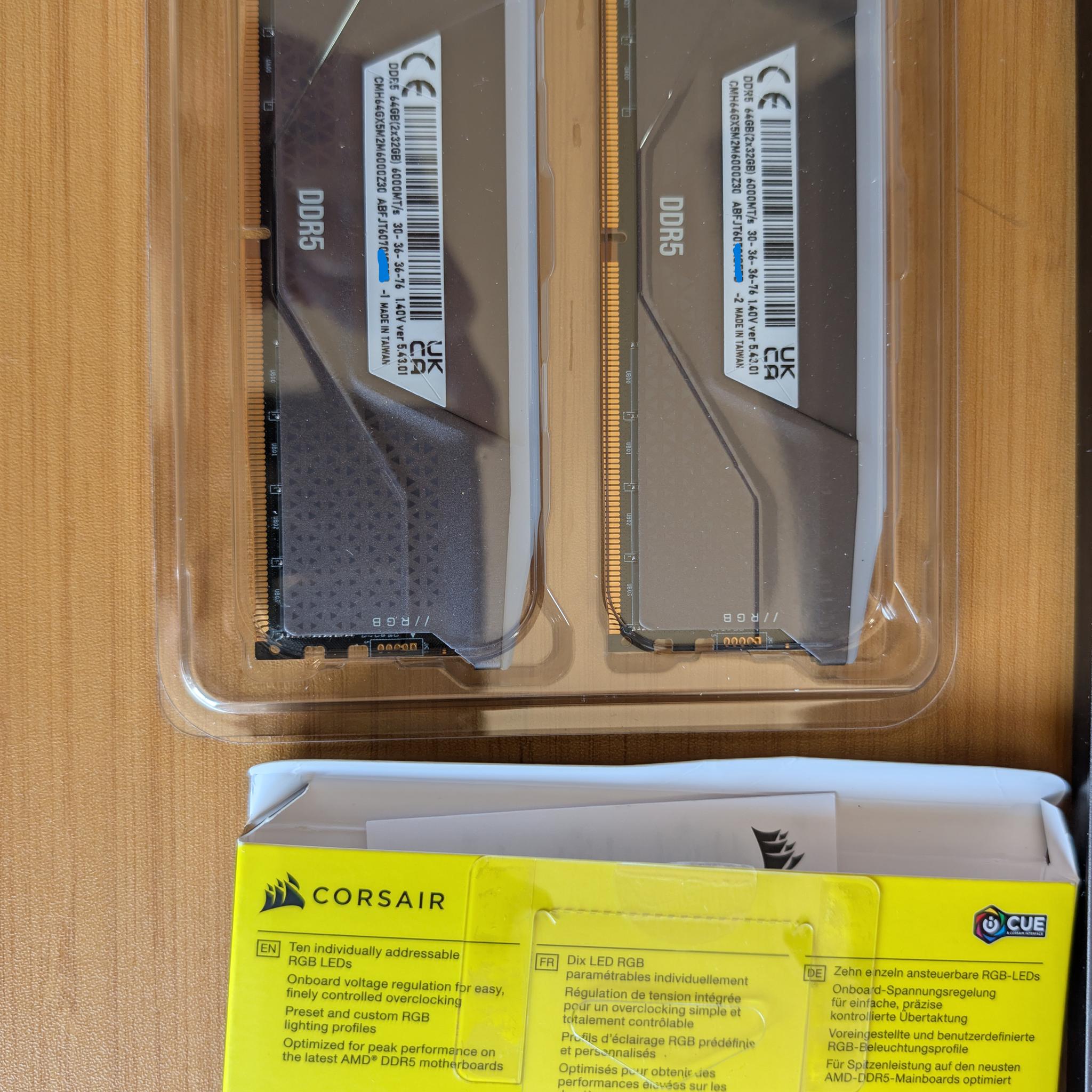 CORSAIR VENGEANCE RGB DDR5 64GB (2x32GB) 6000MT/s CL30 -NEW OPEN BOX
