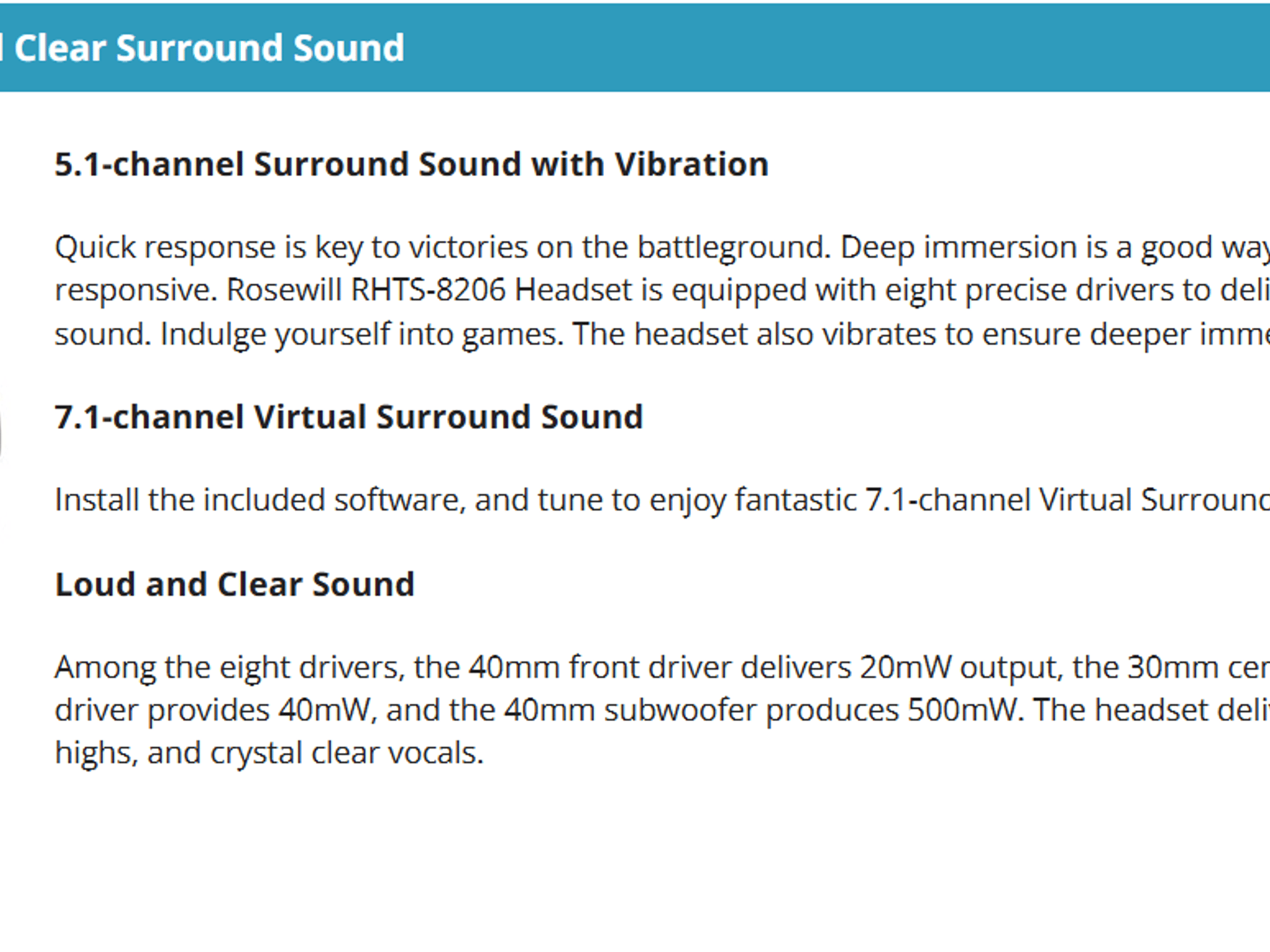 NEW ROSEWILL 5.1 CHANNEL VIBRATION USB GAMING HEADSET