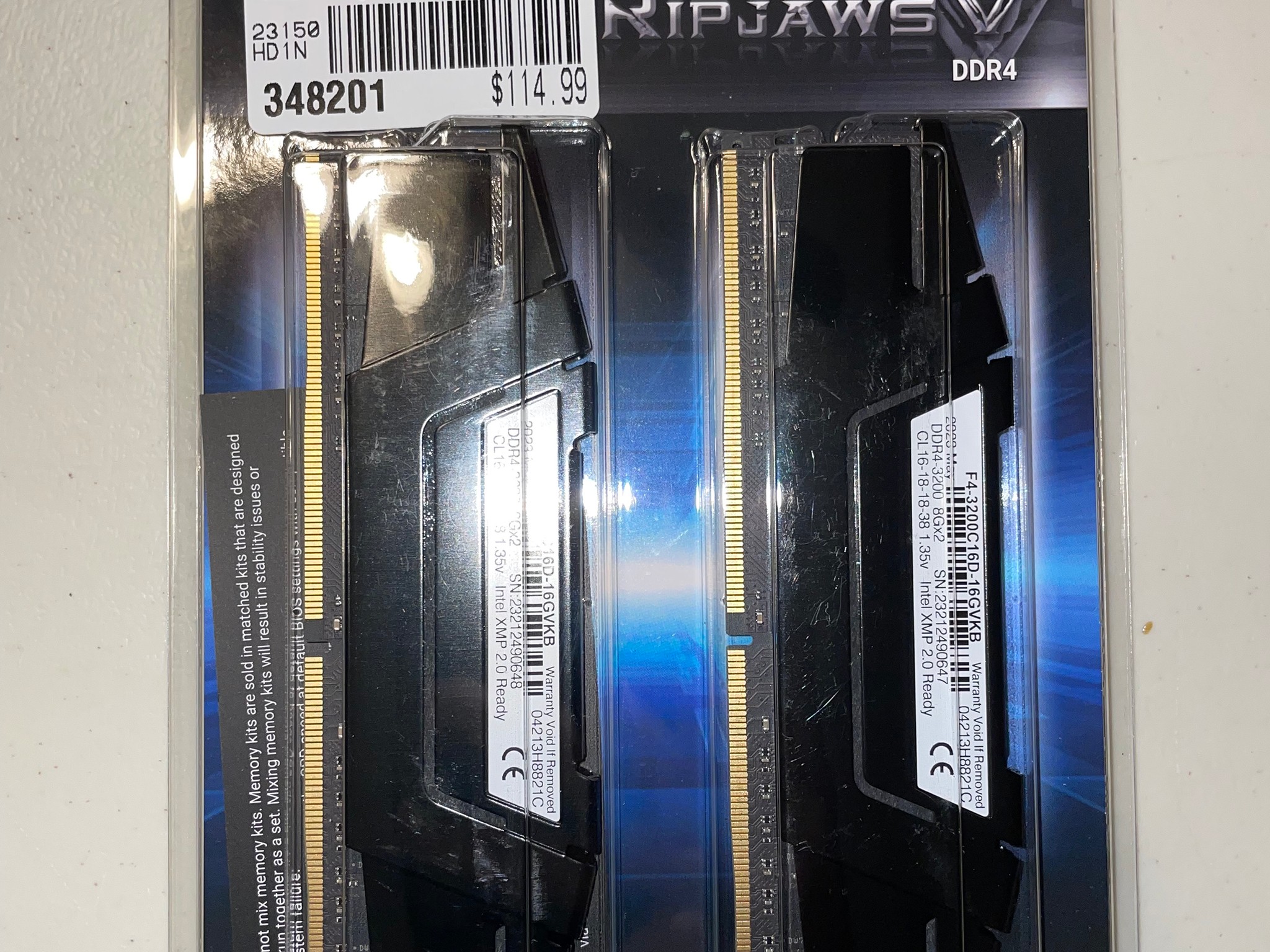 G.Skill Ripjaws V 16GB (2 x 8GB) DDR4-3200 PC4-25600 CL16 Dual Channel RAM Kit