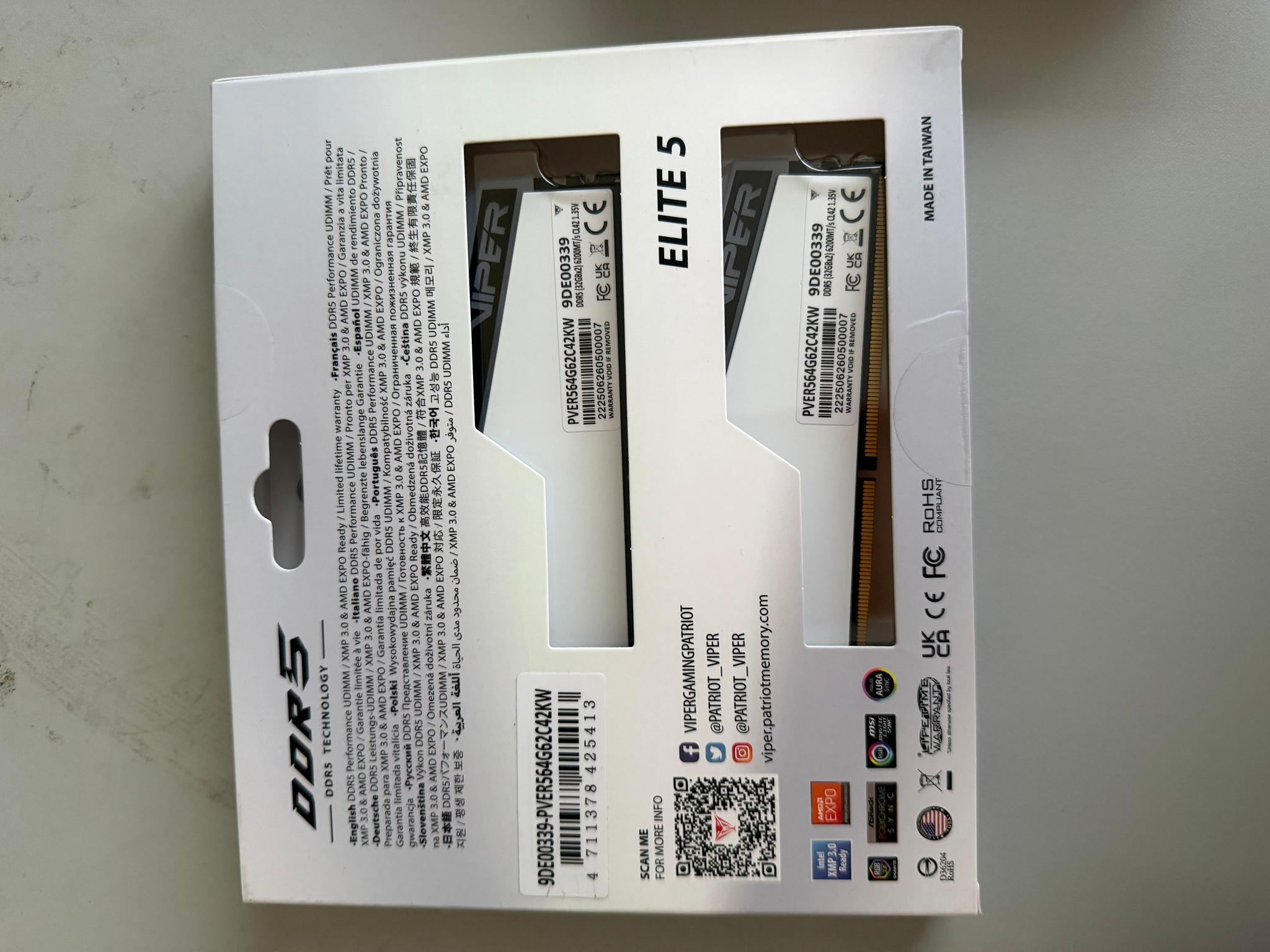 64gb Patriot Viper Gaming Elite 5 RGB DDR5 6200mhz