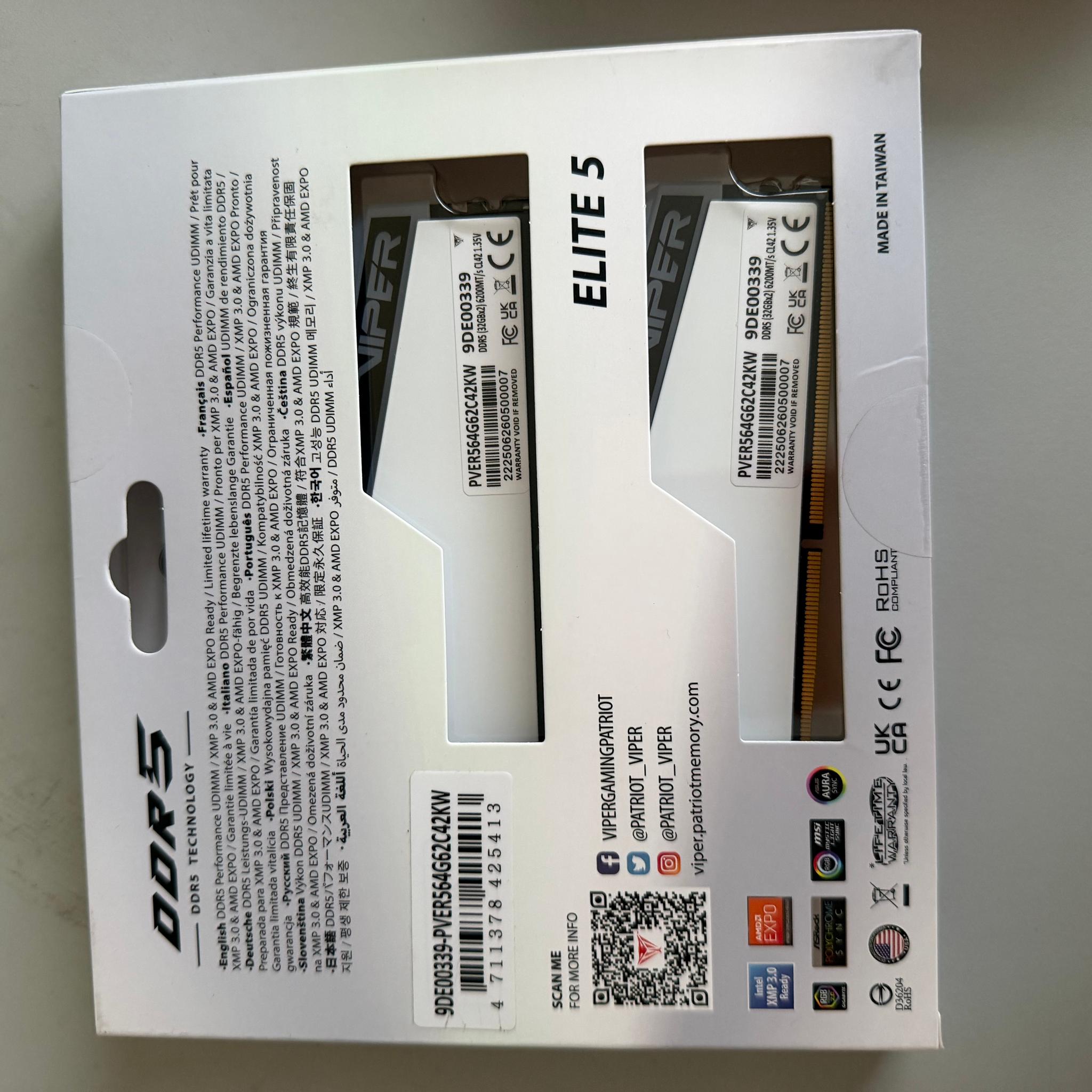 64gb Patriot Viper Gaming Elite 5 RGB DDR5 6200mhz