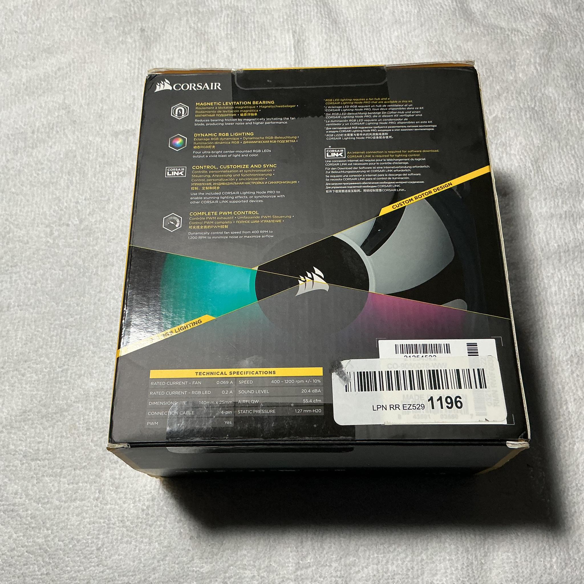 NEW in Box - CORSAIR ML140 PRO RGB 2-Pack with Lighting Node 140mm Magnetic Levitation RGB PWM Fan