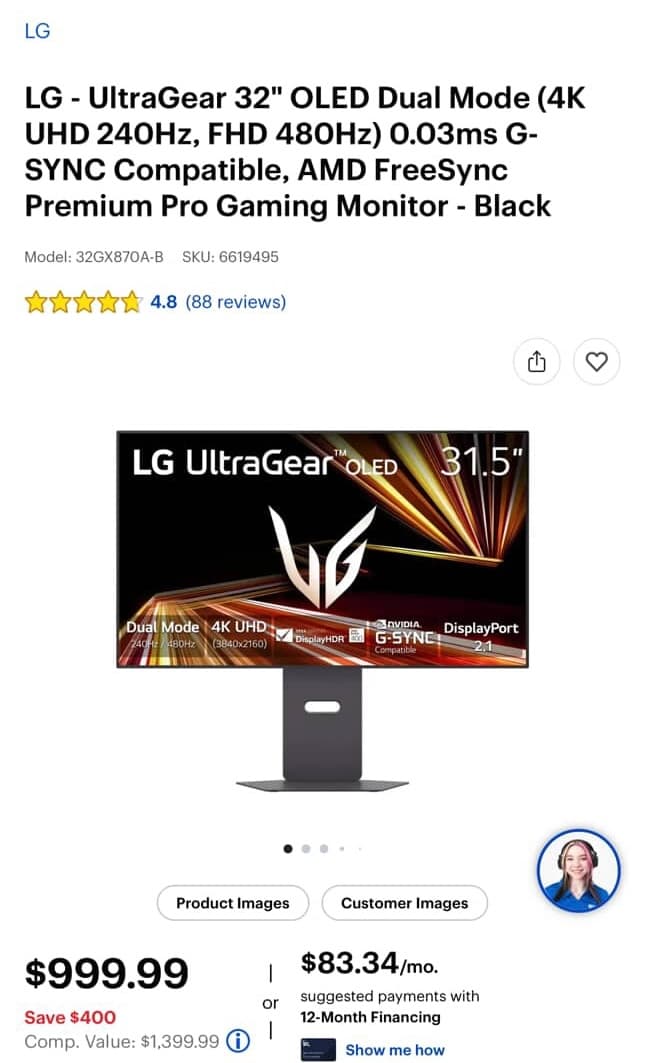 🖥️ 32" 4K OLED | LG 240Hz (FHD 480Hz) 0.03ms Response