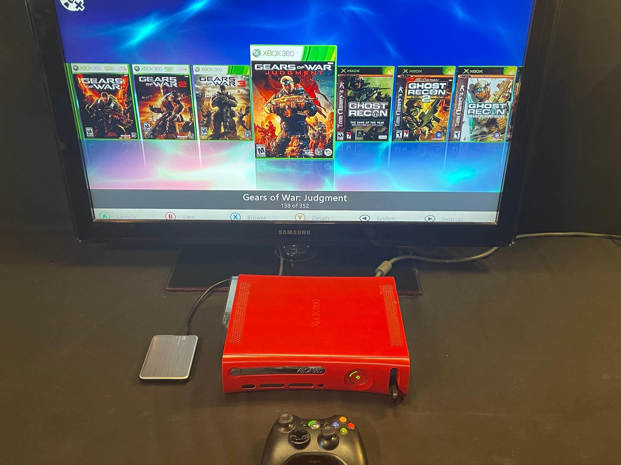 Red Xbox 360 500gb Drive + 1tb External Drive With Accessories