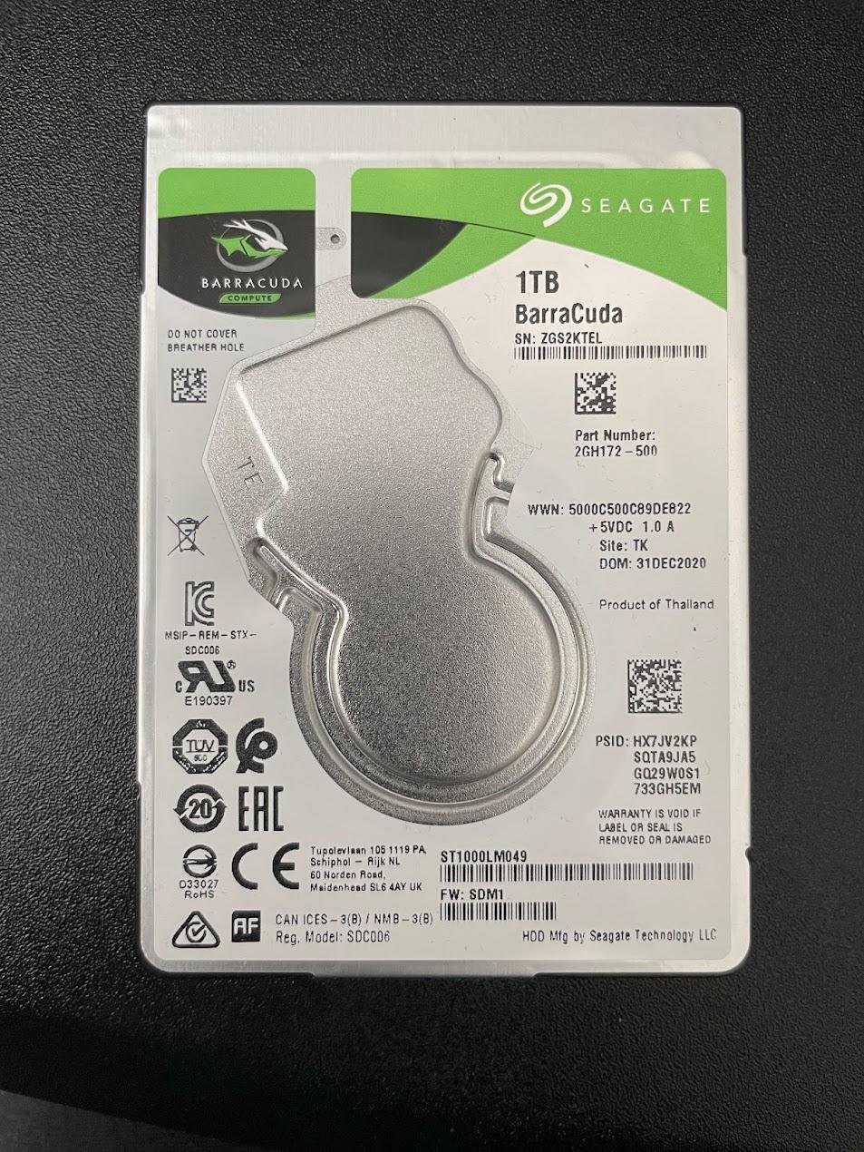 USED - Seagate 1TB BarraCuda 7200 RPM 128MB Cache SATA 6.0Gb/s 2.5" Laptop Internal HDD ST1000LM049