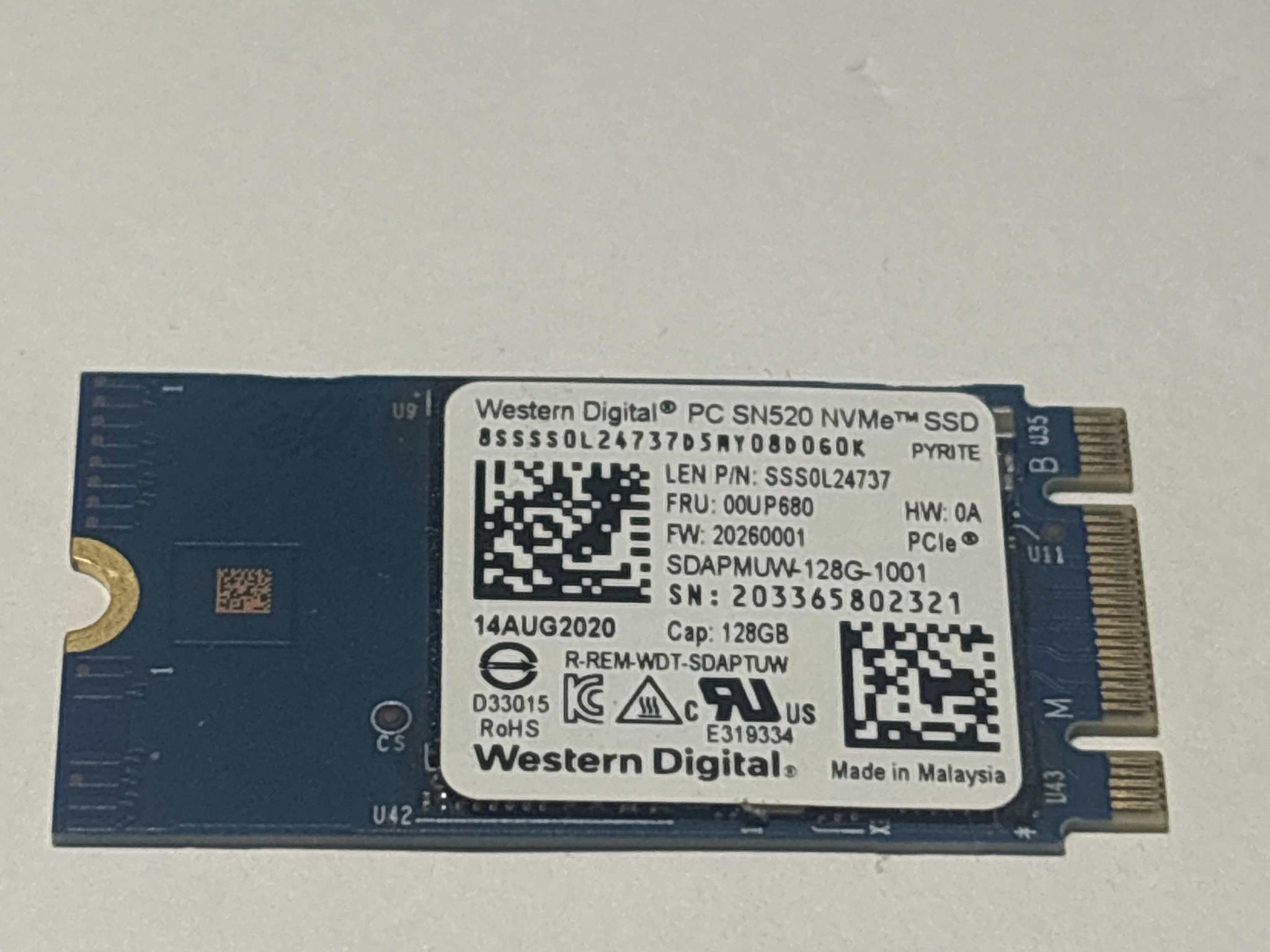WD SN520 128GB NVMe SSD Tested Working 99% Health Low Hours