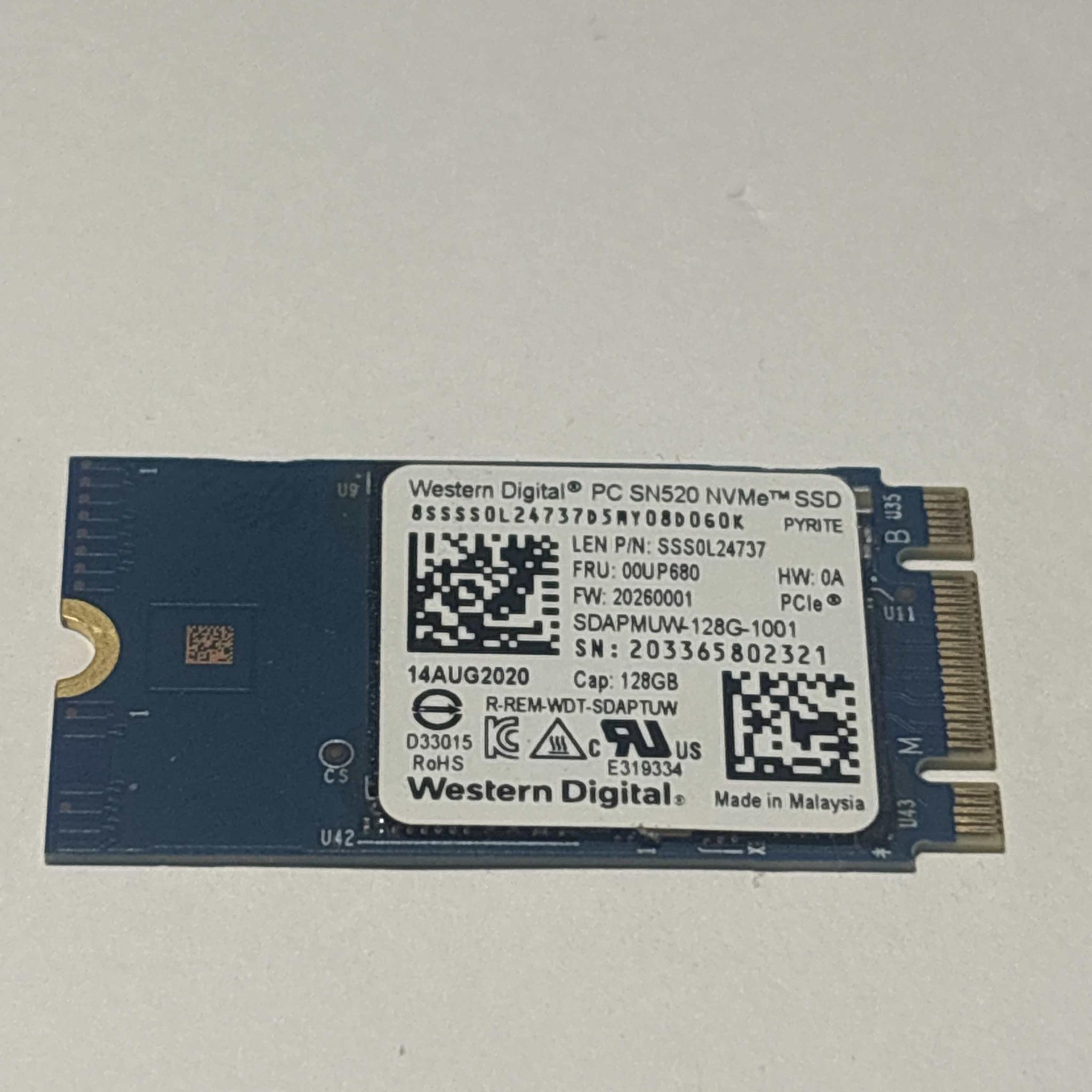 WD SN520 128GB NVMe SSD Tested Working 99% Health Low Hours