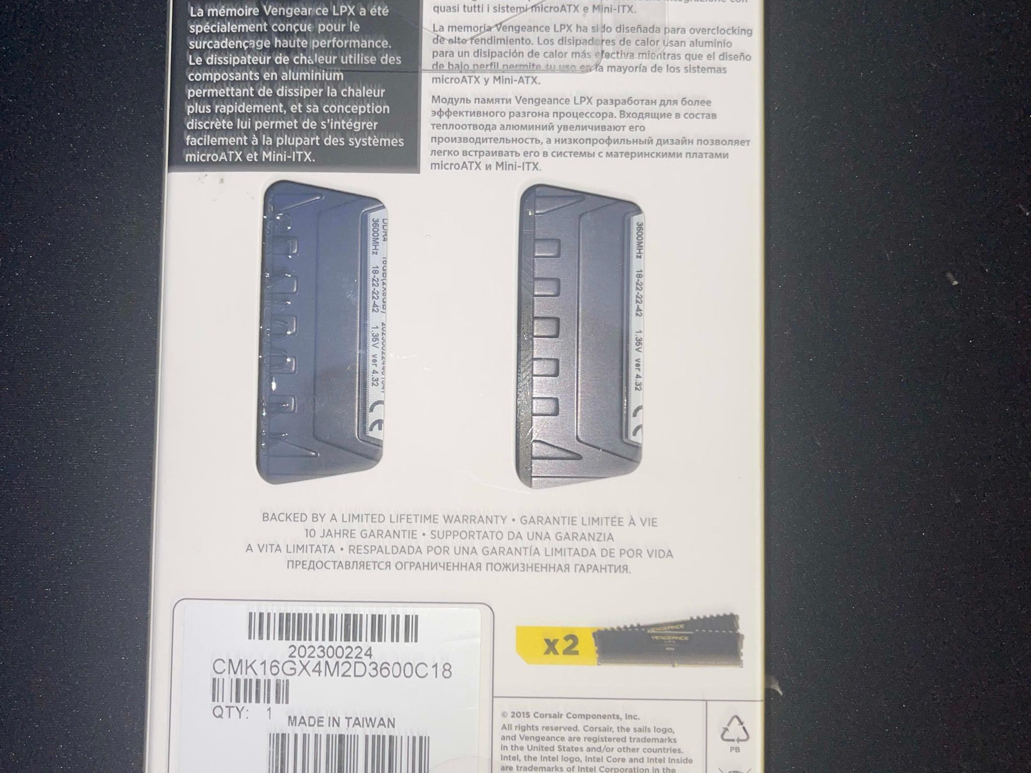 Corsiar Vengence LPX 16 GB (2 x 8 GB) DDR4-3600 C18 Memory 
