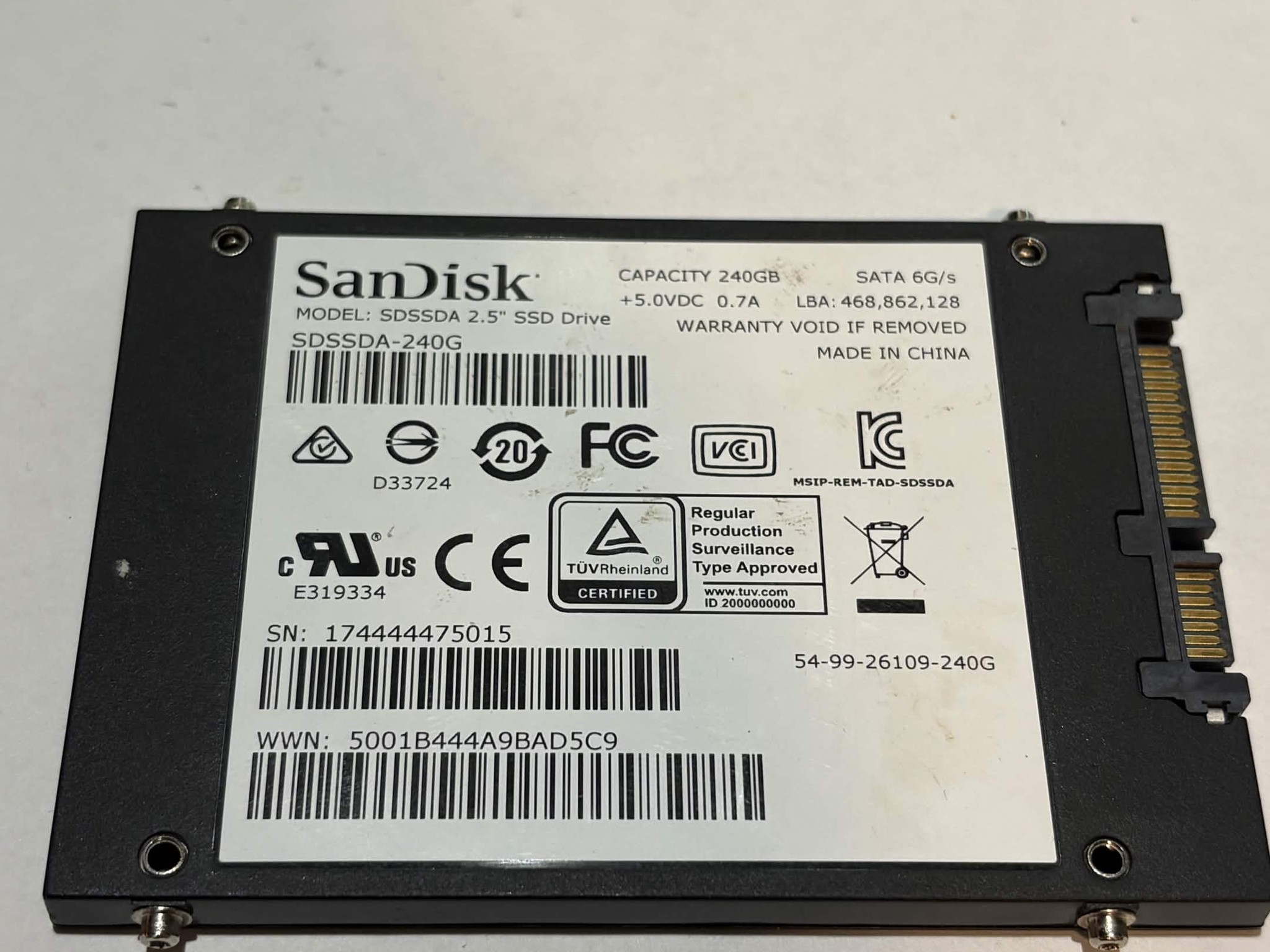 SanDisk SSD Plus 240GB 2.5” SATA SSD Tested Working (NM)
