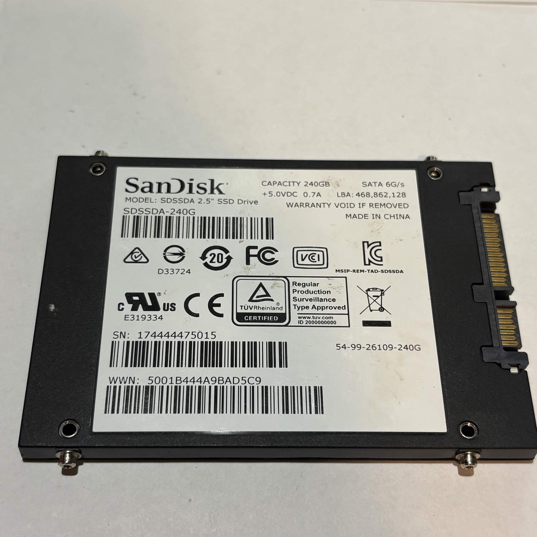 SanDisk SSD Plus 240GB 2.5” SATA SSD Tested Working (NM)