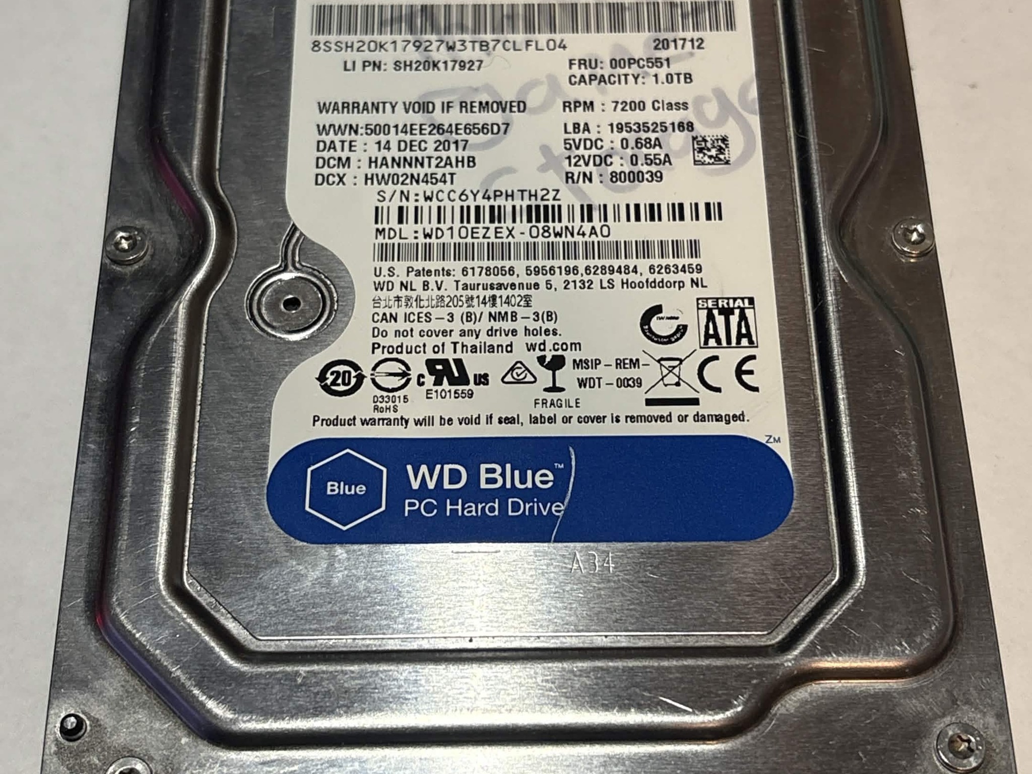WD Blue 1TB 7200RPM SATA Hard Drive | Tested & Healthy