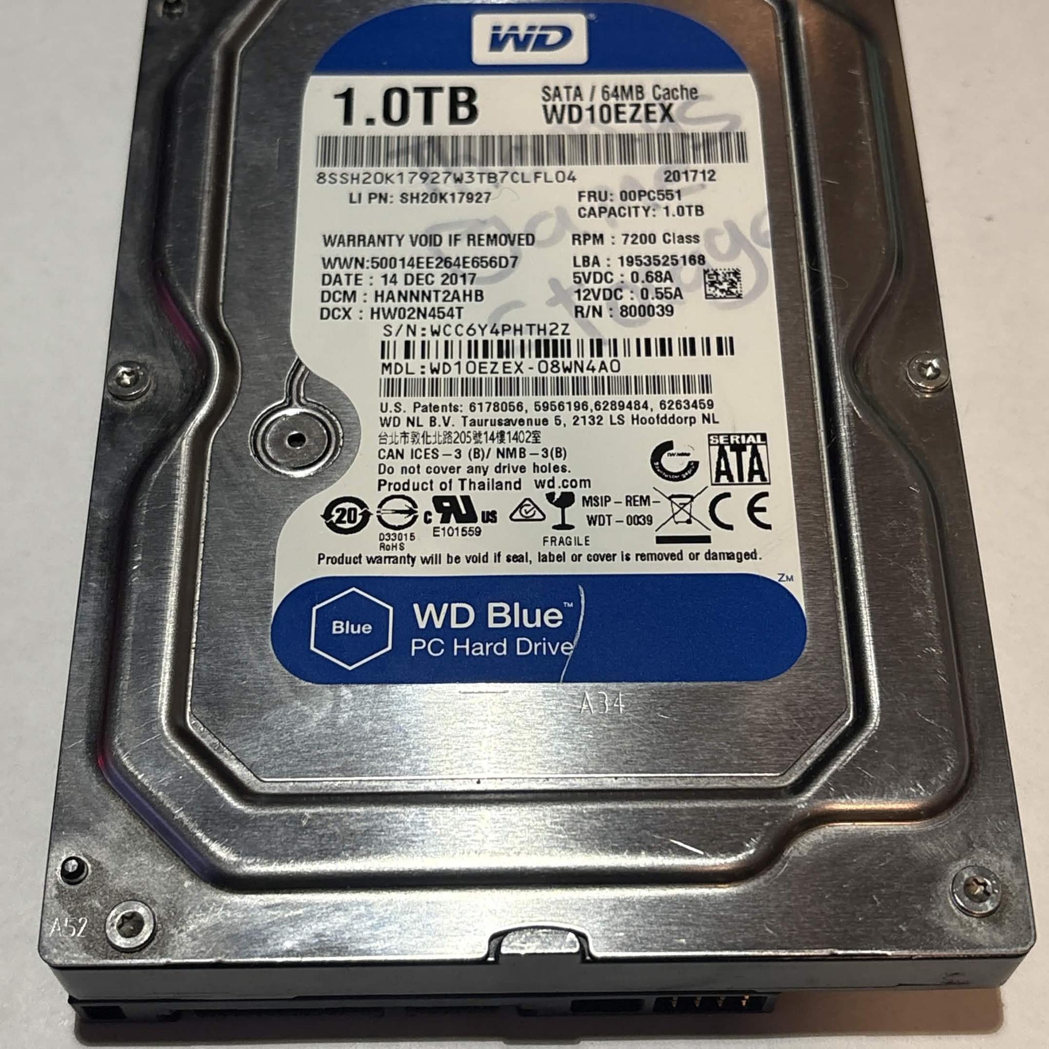 WD Blue 1TB 7200RPM SATA Hard Drive | Tested & Healthy