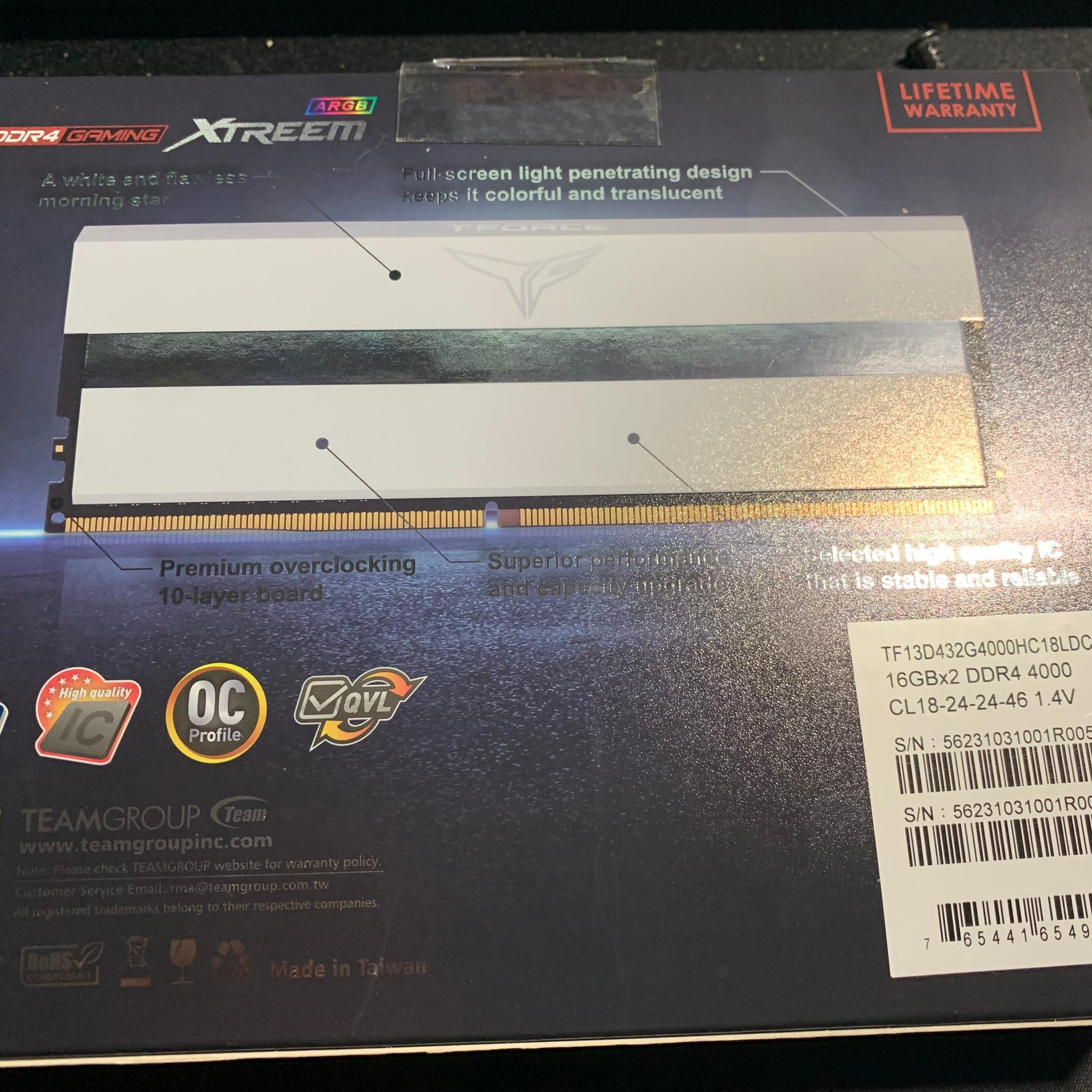 Teamgroup T-Force XTreem ARGB 32GB (16GB x 2) 4000MHz DDR4 White Gaming RAM Memory