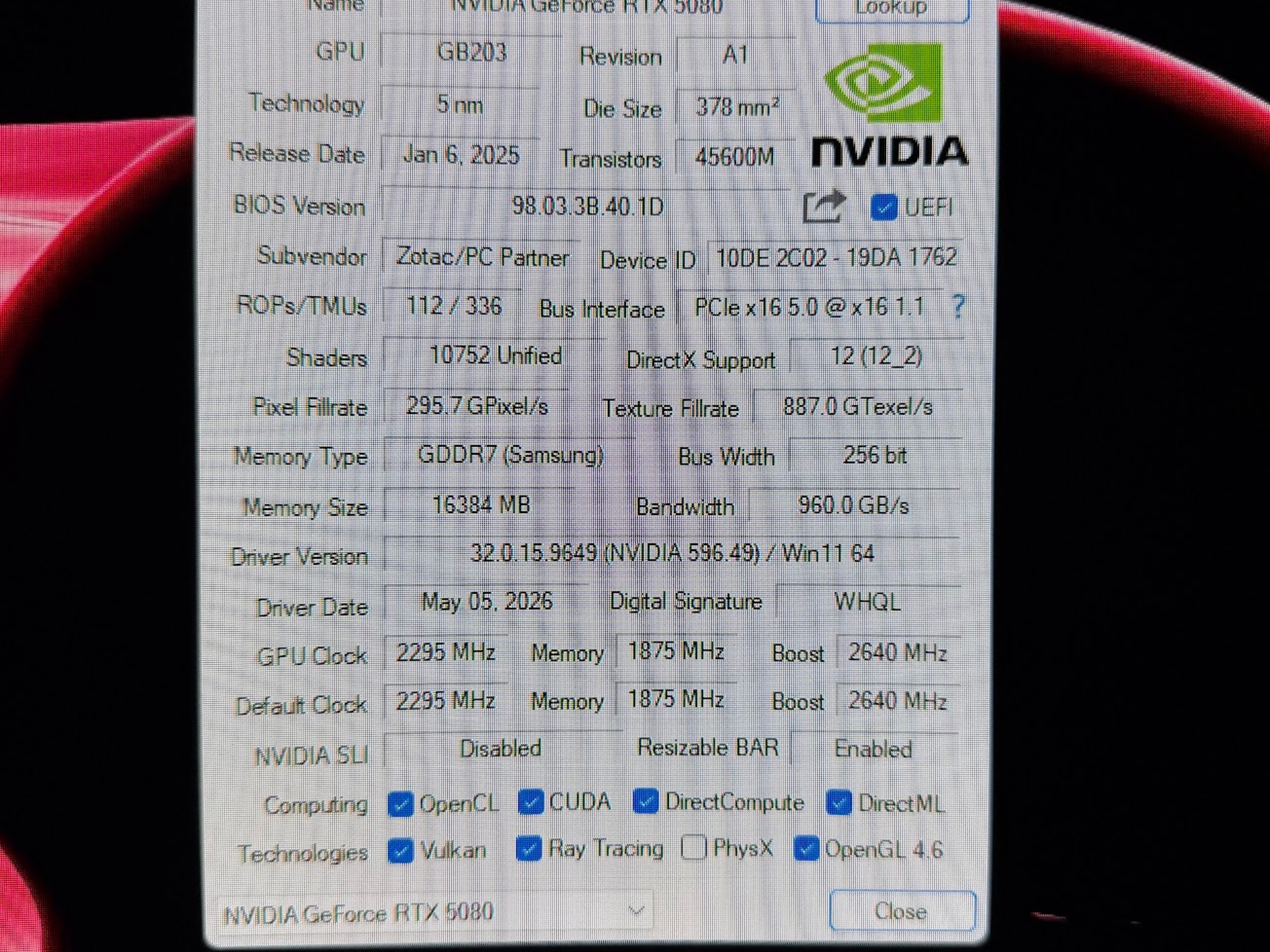 ZOTAC GAMING GeForce RTX 5080 SOLID OC White Edition