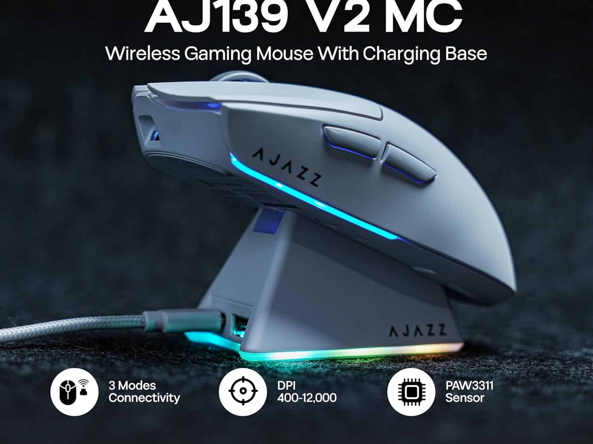 AJAZZ AJ139 V2 MC 66g Gaming Mouse with Charging Base, 12,000 DPI