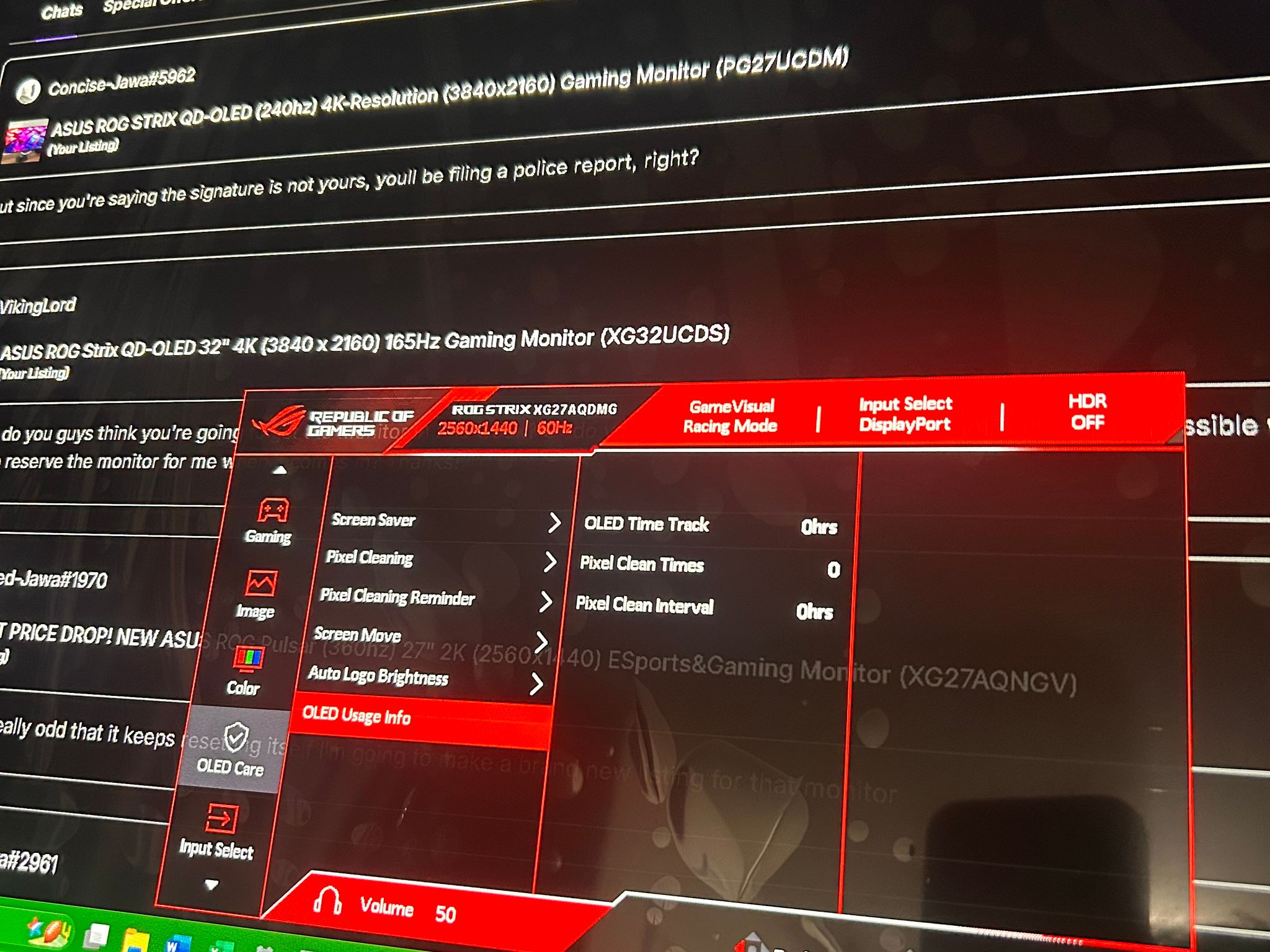 ASUS ROG Strix OLED 27" (240hz) 2K WQHD (2560x1440) 240Hz Gaming Monitor (XG27AQDMG) (0 HOURS USED)