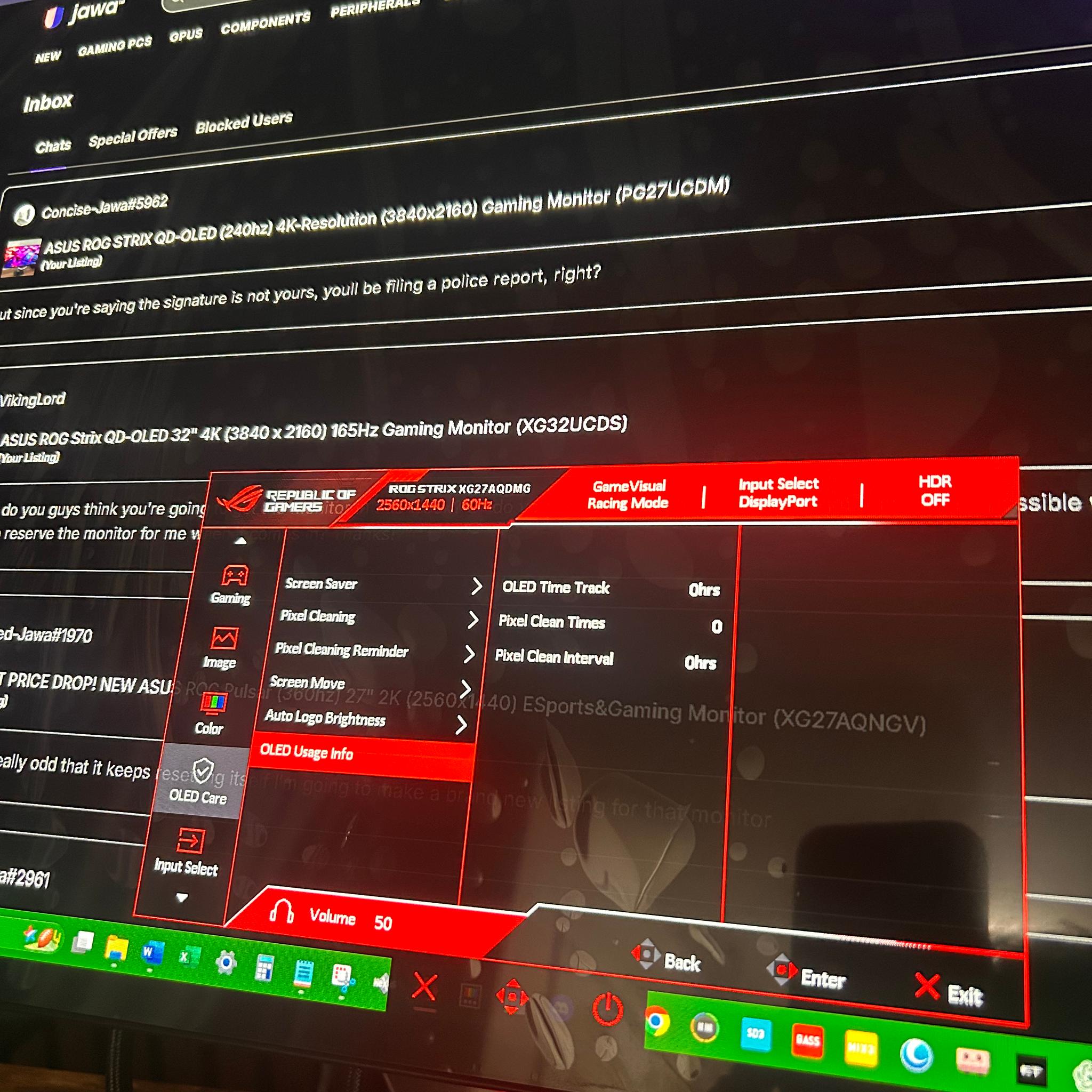 ASUS ROG Strix OLED 27" (240hz) 2K WQHD (2560x1440) 240Hz Gaming Monitor (XG27AQDMG) (0 HOURS USED)