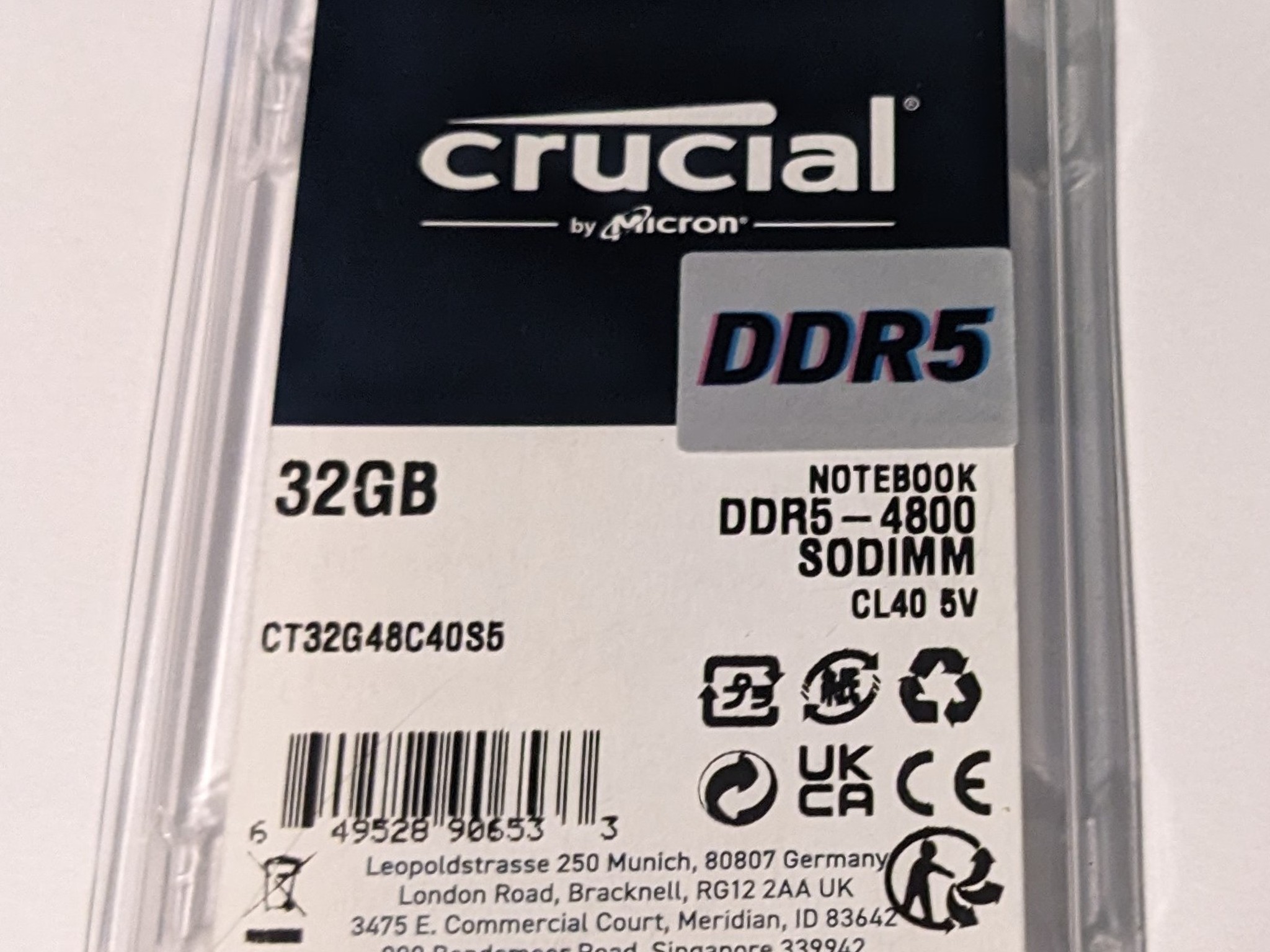 Crucial DDR5 32GB Laptop Ram CT32G48C40S5