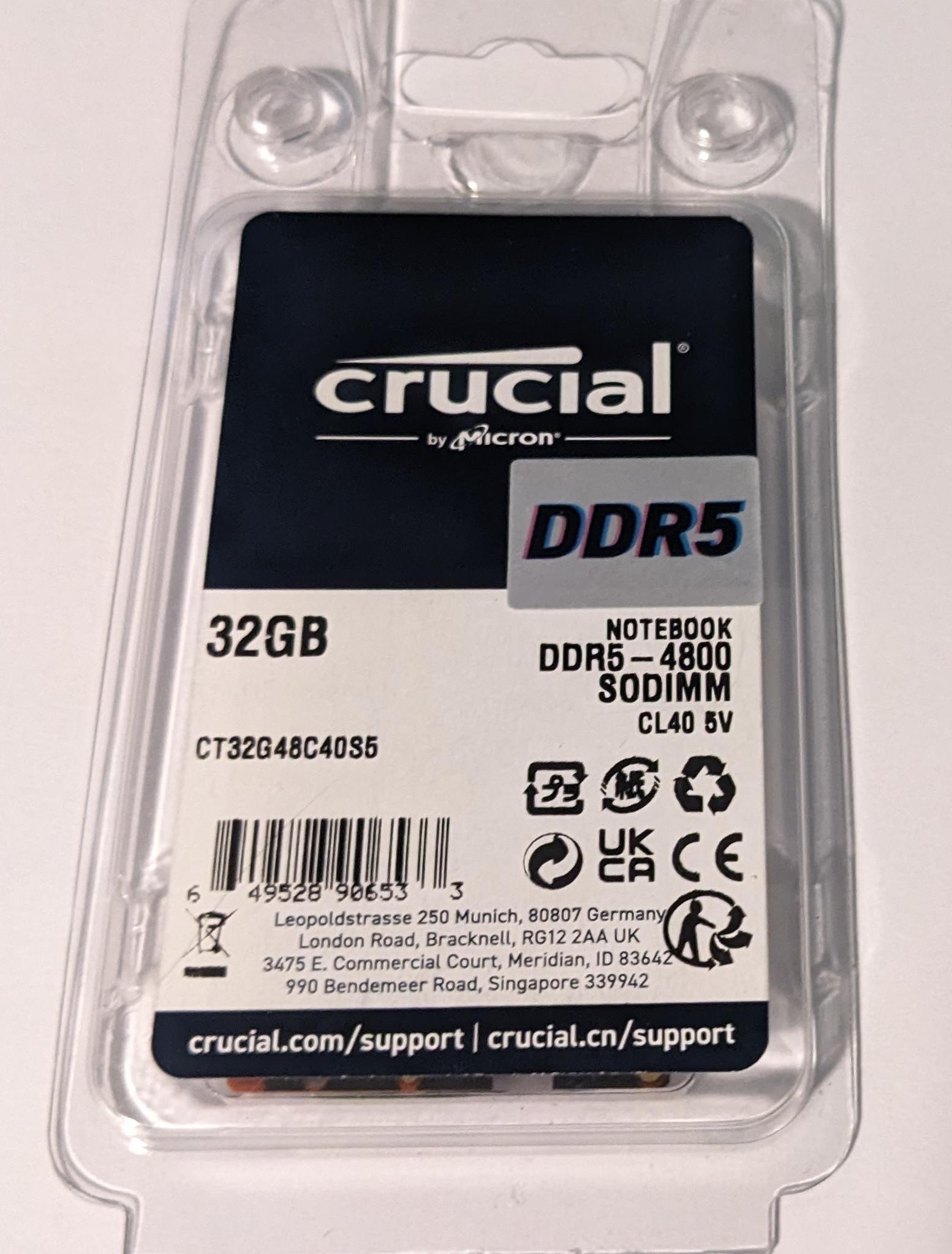 Crucial DDR5 32GB Laptop Ram CT32G48C40S5