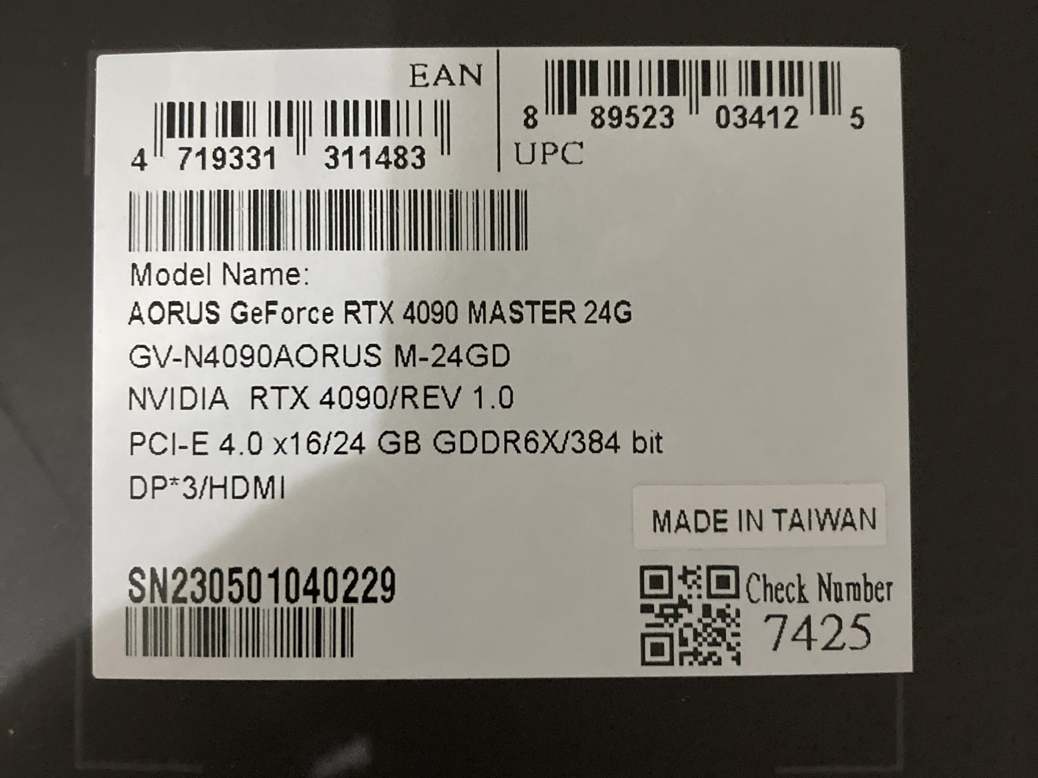 Used Like New Still in Warranty Gigabyte AORUS GeForce RTX 4090 MASTER 24G