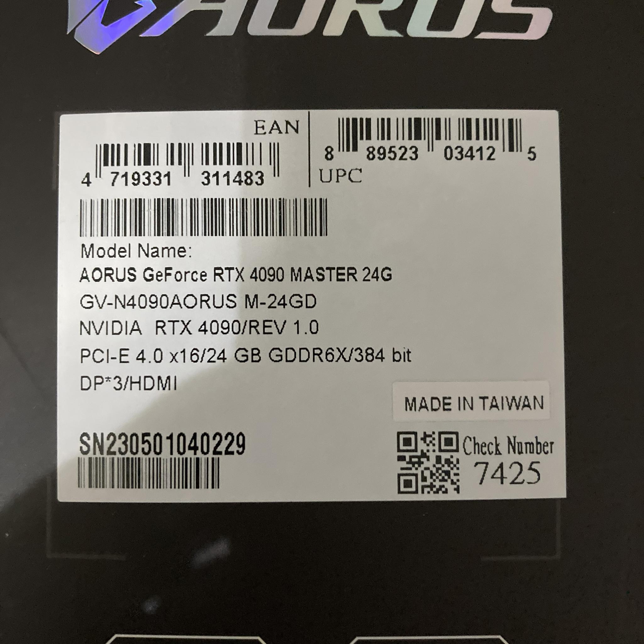 Used Like New Still in Warranty Gigabyte AORUS GeForce RTX 4090 MASTER 24G